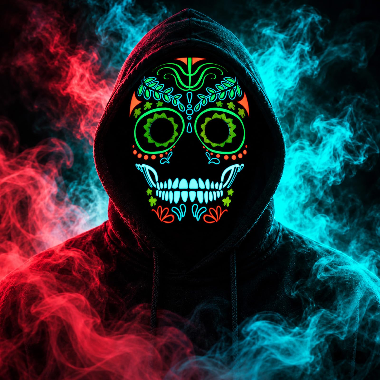 MAINOSHY LED Halloween Mask for Adults, Day of the Dead Light Up Mask Costume with 3 Lighting Modes Horror Full Face Masks for Halloween Festival Party Carnival Costume