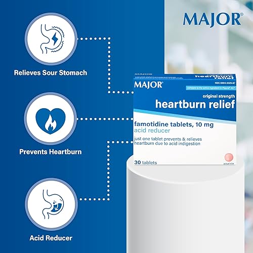Miniatura 5 de MAJOR Original Strength Alivio de la acidez estomacal - Tabletas de famotidina, 10 mg - Reductor de ácido - 30 tabletas (paquete de 1)
