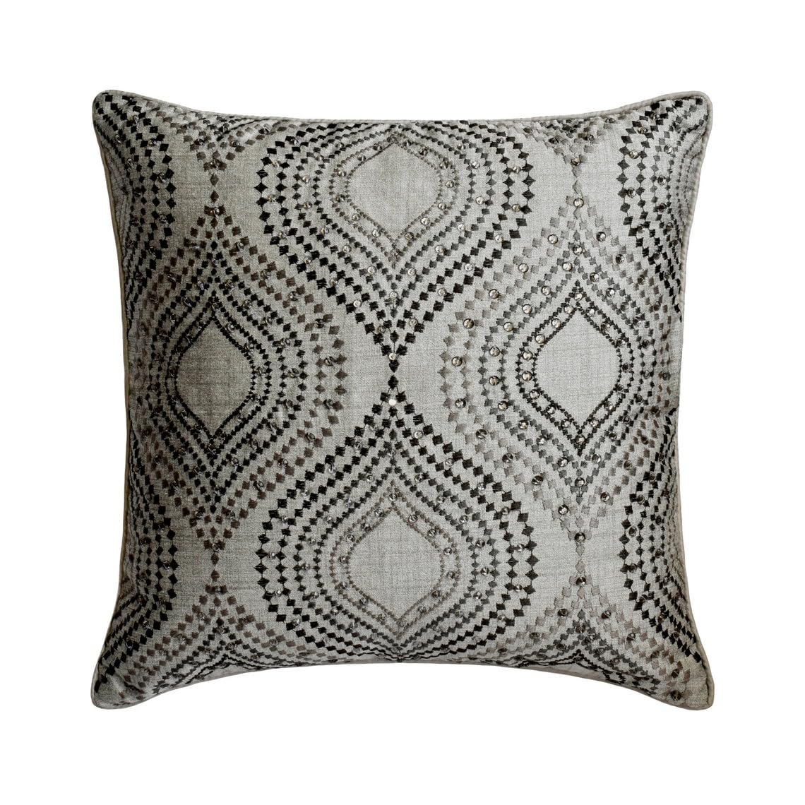 The HomeCentric Grey Pack of 2, 45x45 cm (18x18 inch) (18"x18") Throw Cushion Covers, Jacquard Crystals Throw Cushions For Couch, Geometric Pattern Contemporary Style - Majestic Glory