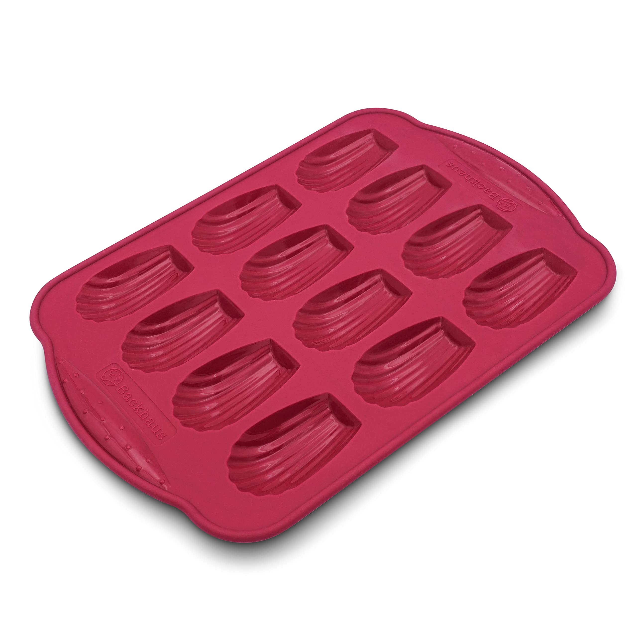 Backhaus Madeleine Mould - Non-Stick Silicone Baking Mould for 12 Madeleine, Muffins or Cupcakes Made of Platinum Silicone | Red
