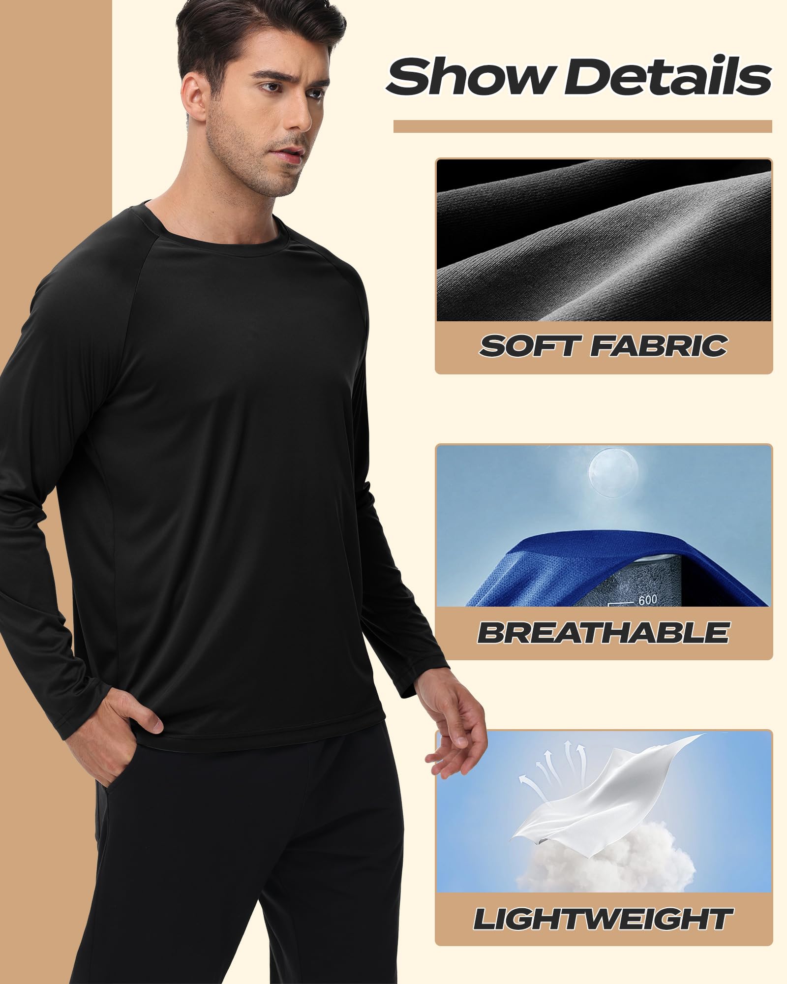 Camisas de manga larga para hombre, secado rápido, absorbe la humedad, protección solar UV UPF para pesca, entrenamiento, natación