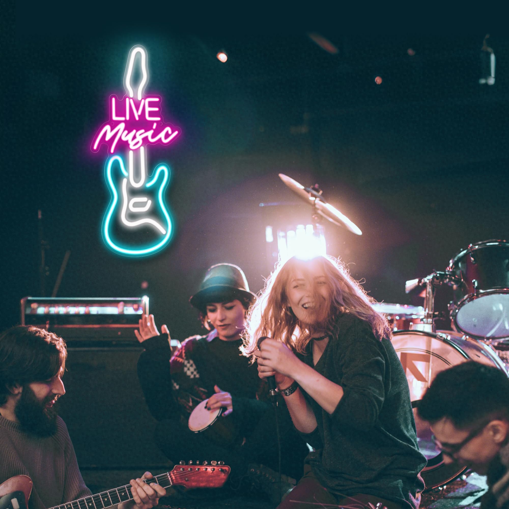 Kavaas Insegna al neon con musica dal vivo per decorazione da parete, a forma di chitarra a LED, per studi musicali, bar, camera da letto, feste, grotta degli uomini, ottimo regalo per gli