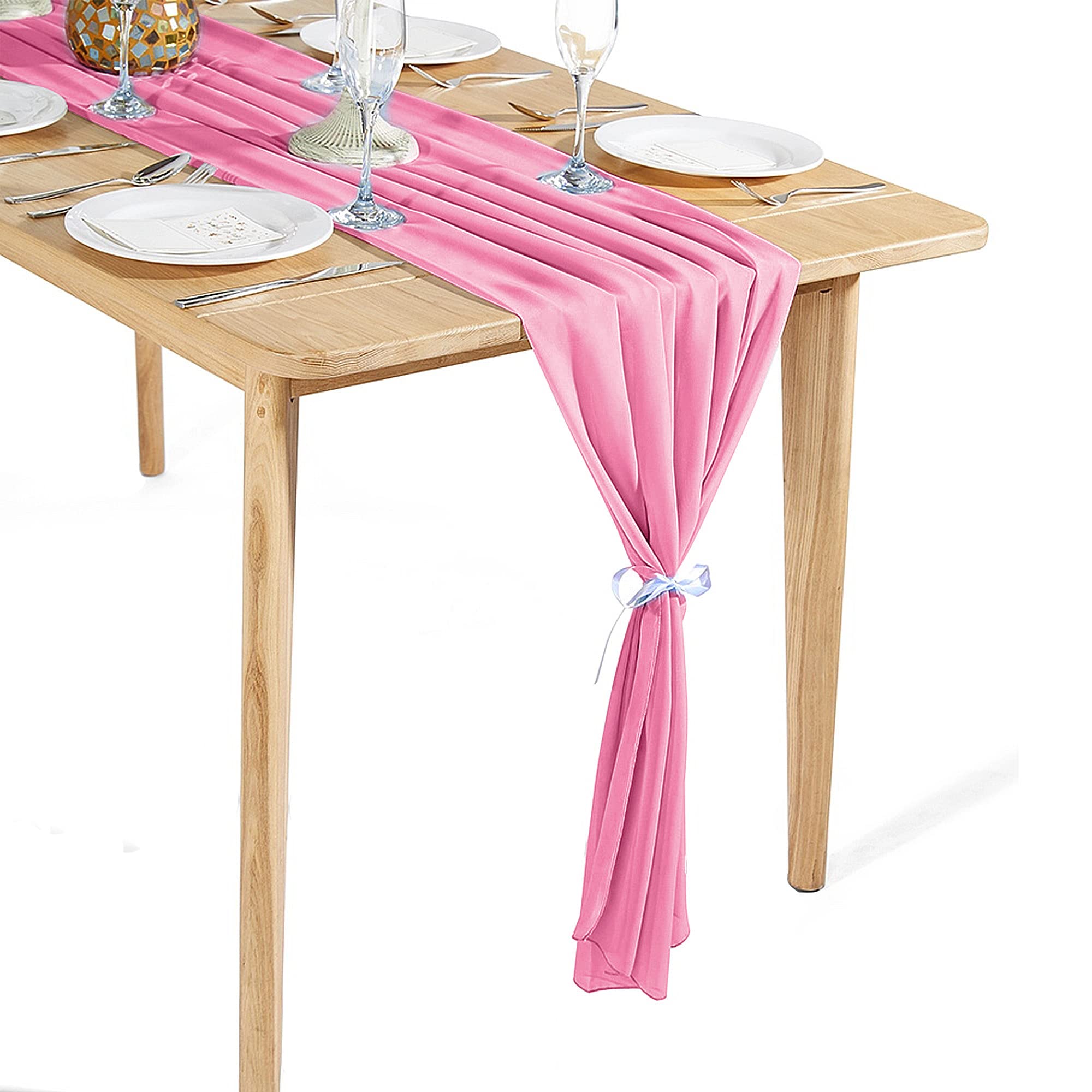 Time to Sparkle 4PCS 10FT Chiffon Table Runner (Pink)