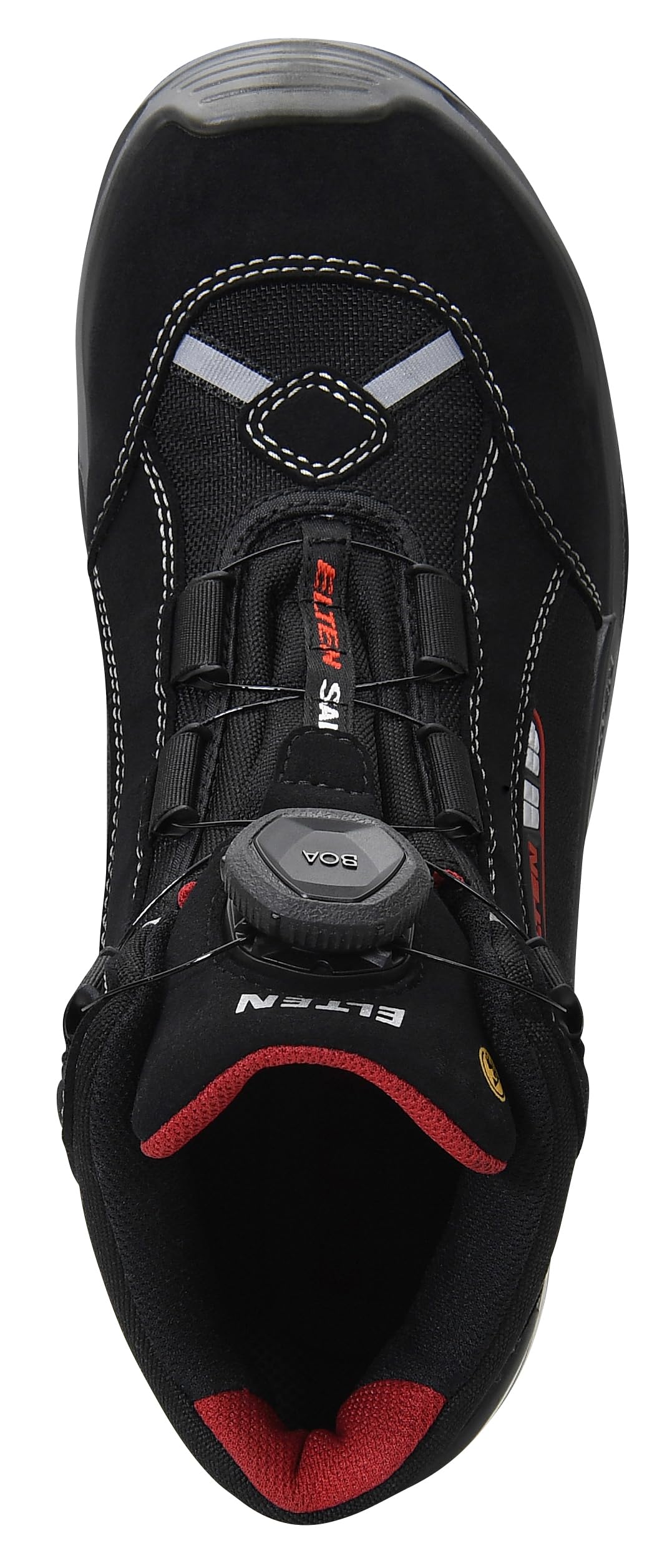 ELTEN Scarpe Antinfortunistiche Sander Boa ESD S3, Uomo, Tessuto, Puntale in Alluminio (più Leggero della Punta in Acciaio), Leggere, Sportive, Nero/Rosso, Misura: 46