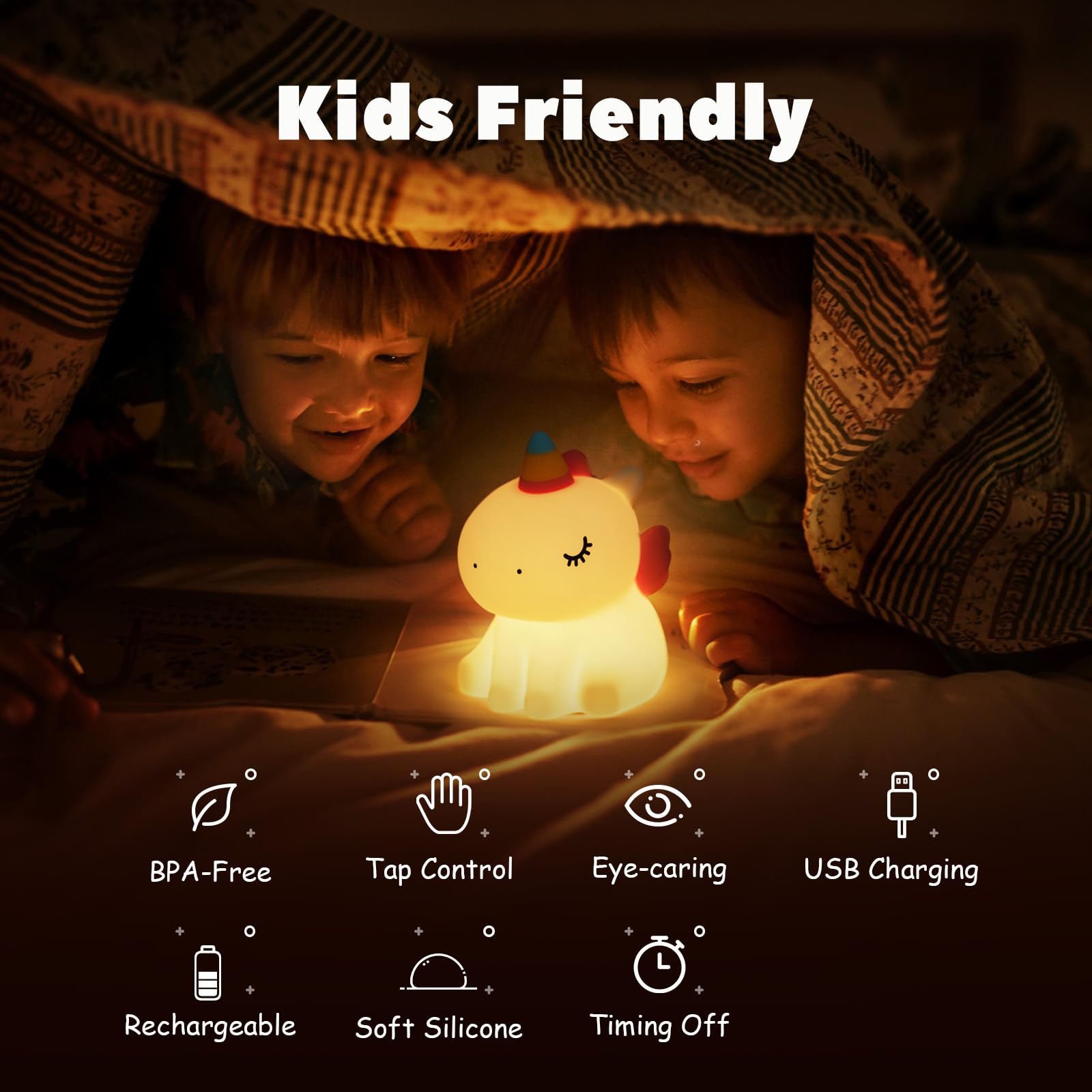 CEENFFO Night Light for Kids Bedroom, 3 Lightness Auto-Off LED Rechargeable Silicone Squishy Tap Control Beside Lamp Nursery Animal Light for Baby, Toddler, Girls and Boys