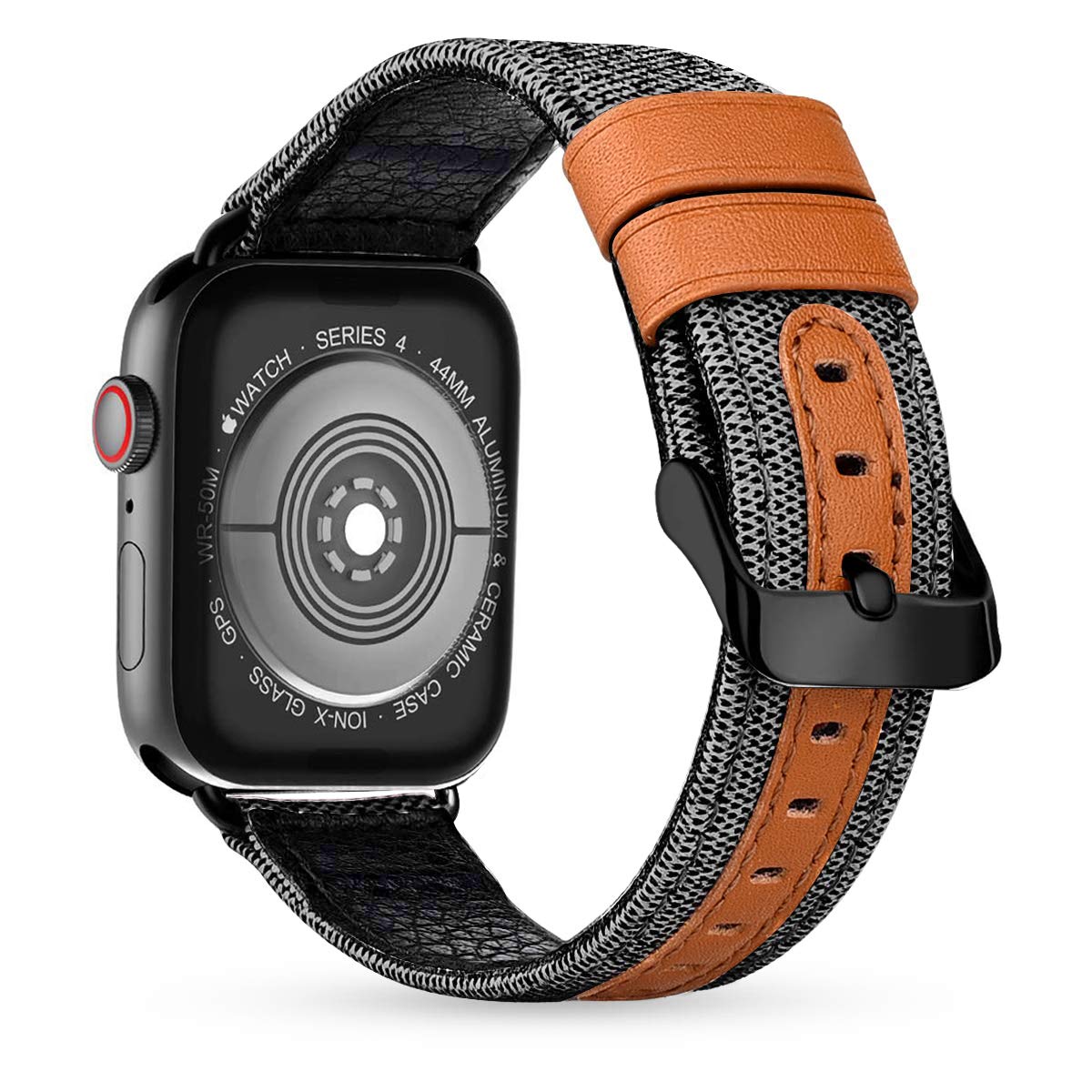 iBazal Bands Compatible with iWatch Series 5 Series 4 Series 3 Series 2 Series 1 Band 44mm 42mm Canvas Fabric Watch Straps Replacement Wristbands Wrist Belt Bracelets Watchband - Gray/Black 42/44
