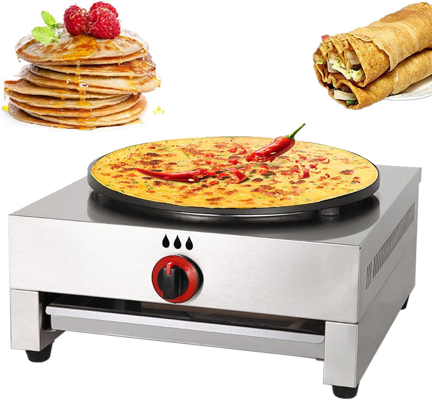 MYUYEE 16 Inch Crepe Maker, Adjustable Temperature Settings, Nonstick Griddle Pancake Maker, Batter Spreader, Wooden Spatula Crepe Pan