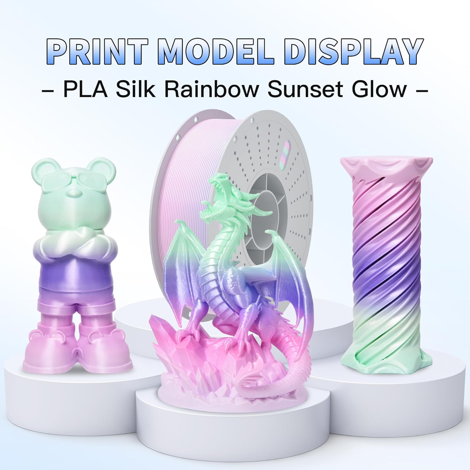 PINBALL Silk Rainbow PLA 3D Printer Filament 1.75mm Shiny Multi-Color Changing Filament 3D Printing PLA Filament Dimensional Accuracy +/- 0.02mm 1 KG Silk Rainbow Afterglow - Image 5