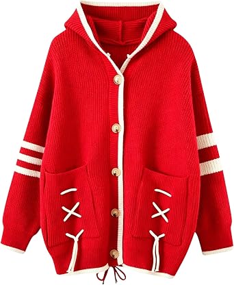 FindThy Womens Kawaii Color Block Cardigan Casual Button Up Long Sleeve Cute Sweater Cardigans