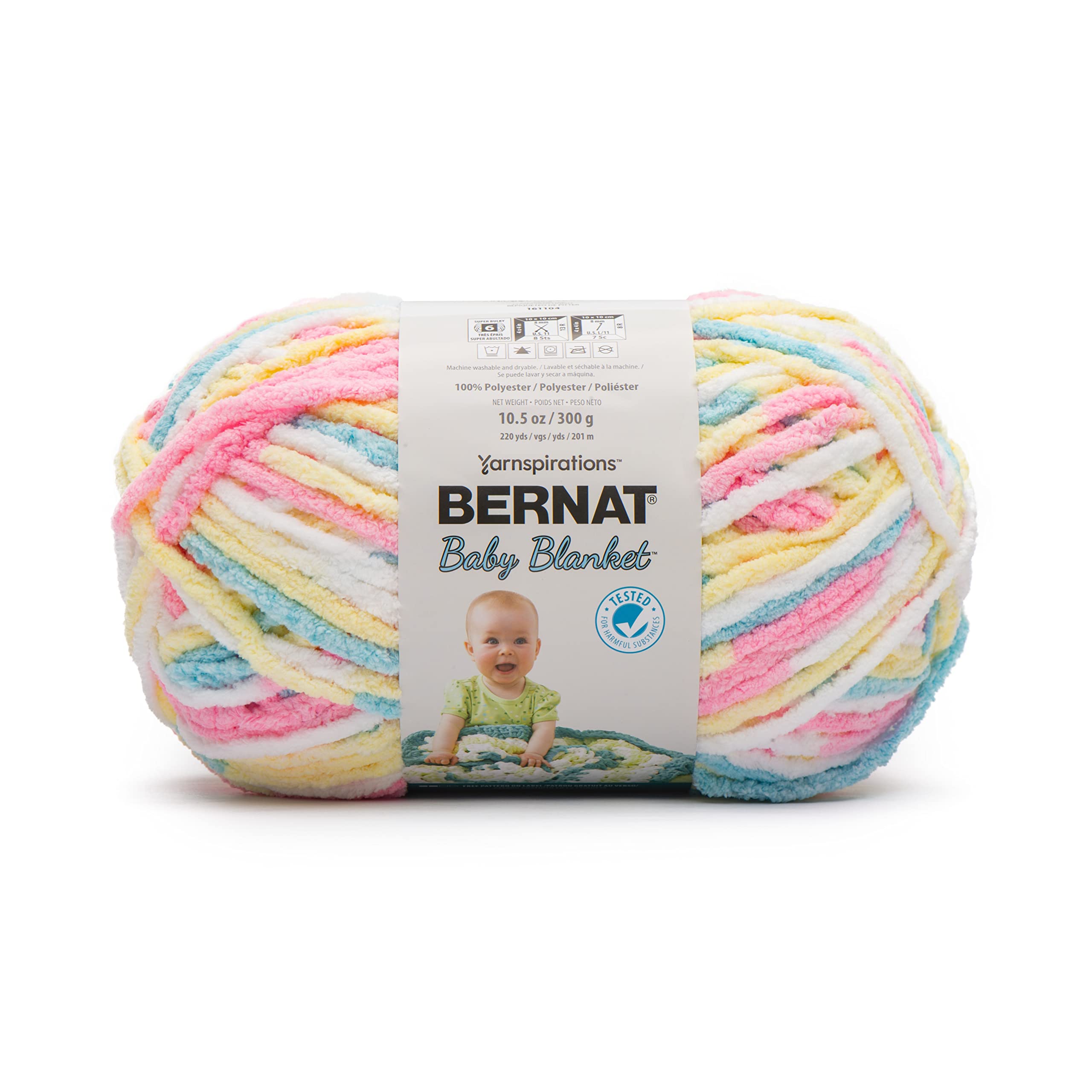 Bernat Baby Blanket BB Pitter Patter Yarn - 1 Pack of 10.5oz/300g - Polyester - #6 Super Bulky - 220 Yards - Knitting/Crochet