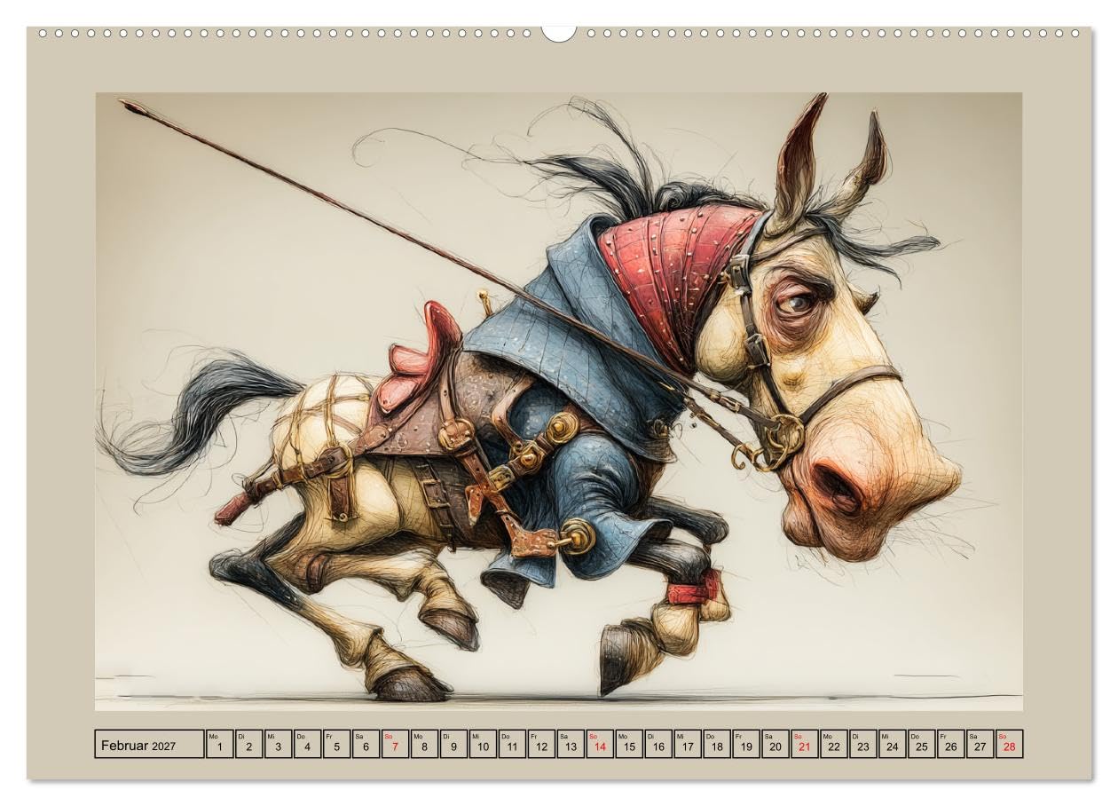 Wundersame Pferde. Karikaturen zwischen Humor, Melancholie und Fantasie (hochwertiger Wandkalender 2027 DIN A2 quer), Kunstdruck in Hochglanz: ... Humor und Tiefe verzaubern (CALVENDO Tiere)