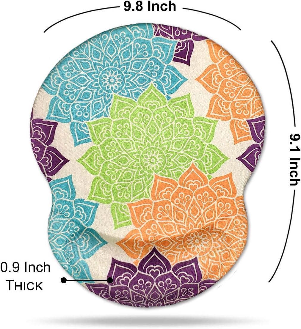 BOSOBO Ergonomic Mouse Pad with Gel Wrist Rest Support for Women Men, Soft Memory Gel Cushion, Non-Slip PU Base, Easy Typing & Pain Relief, Customized Wrist Rest Mousepad for Office Home, Mandala