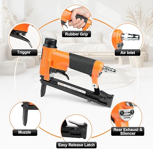 Miniatura 6 de KN7116L - Engrapadora neumática de tapicería de calibre 22, grapadora de alambre fino corona de 3/8 pulgadas, pistola de grapas de tapizado de nariz