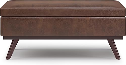 Miniatura 409 de SIMPLIHOME Owen - Bandeja rectangular moderna de mediados de siglo de 34 pulgadas de ancho, otomana pequeña para almacenamiento de mesa auxiliar, en