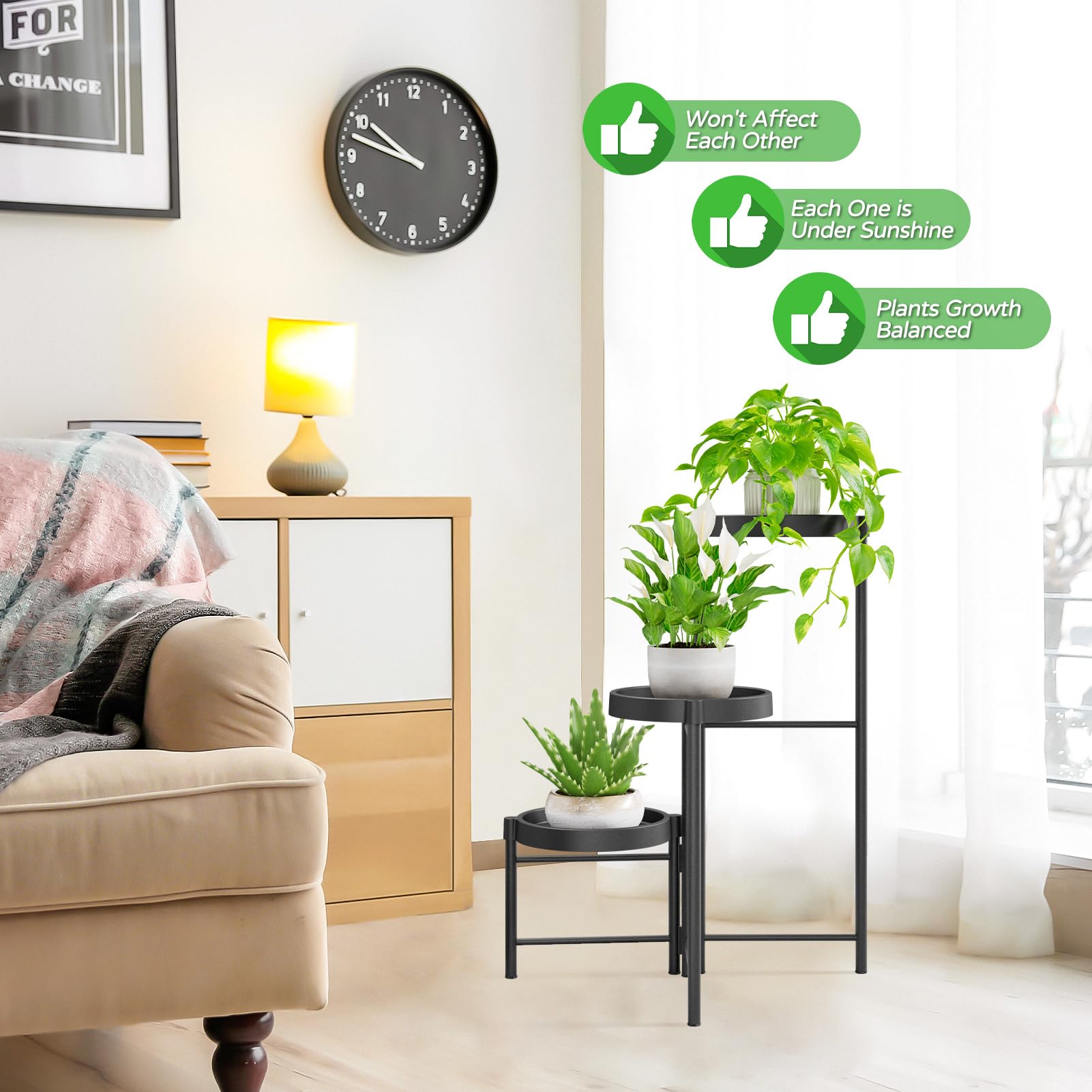 iDavosic.ly Pflanzenständer Metall mit 3 Ebenen, Blumenregal Blumenständer Mehrstöckig mit Beinen für Zimmerecke, Wohnzimmer, Balkon, Terrasse, Hof (Schwarz)