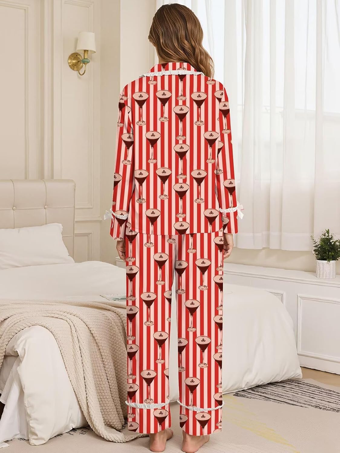 Brosloth Womens Silk Pajamas Bow Long Sleeve Satin Pajama Set Silky Button Down Fall Pjs Loungewear Sets - Image 5