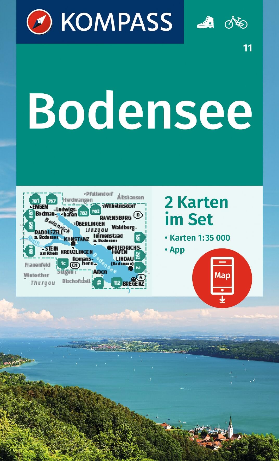 KOMPASS Wanderkarten-Set 11 Bodensee (2 Karten) 1:35.000: inklusive Karte zur offline Verwendung in der KOMPASS-App. Fahrradfahren.