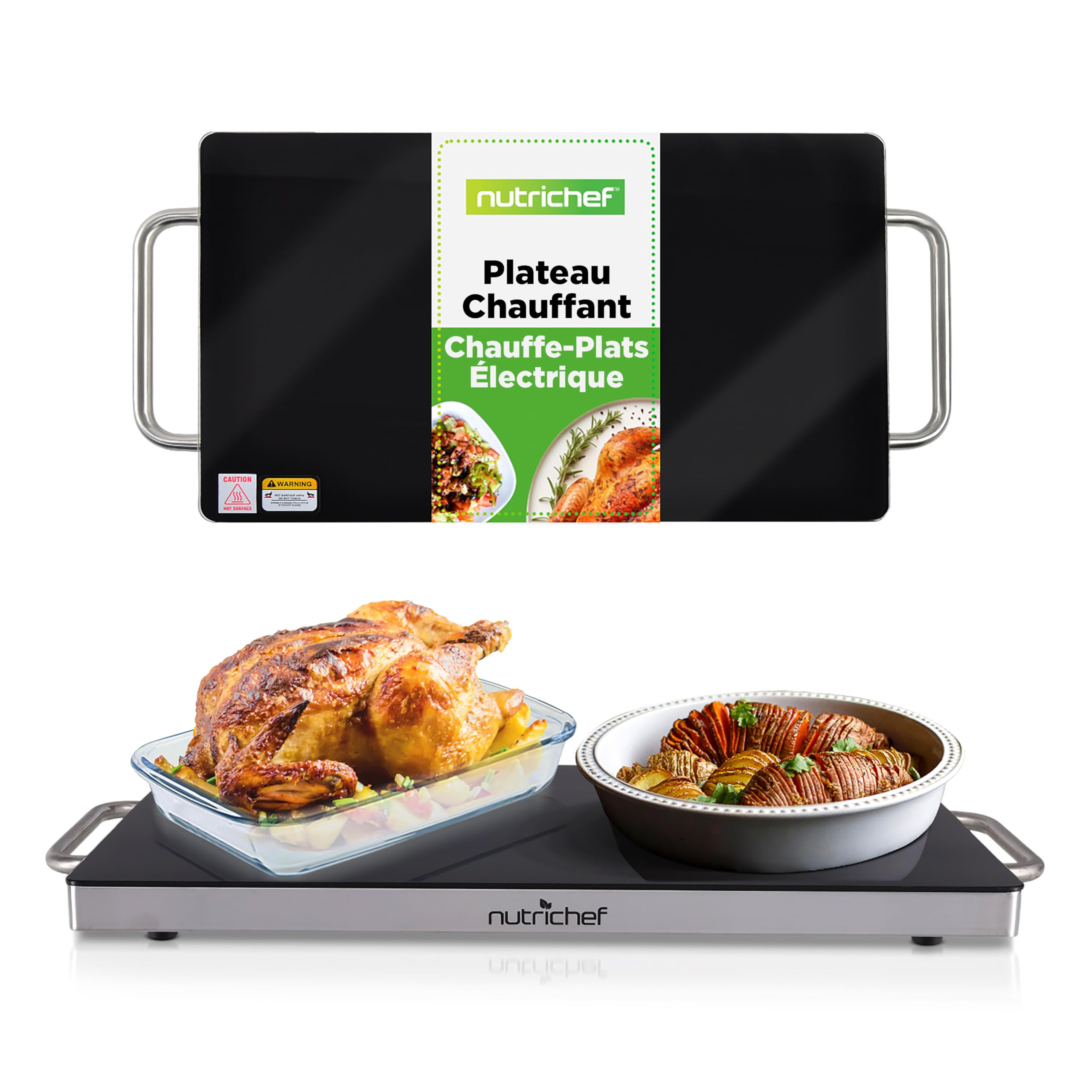 NutriChef Grande Plaque Chauffante – Plaque de Cuisson Électrique 51 × 30 cm avec Surface en Verre – Idéale pour Buffets, Fêtes, Traiteur & Restaurants, Noir