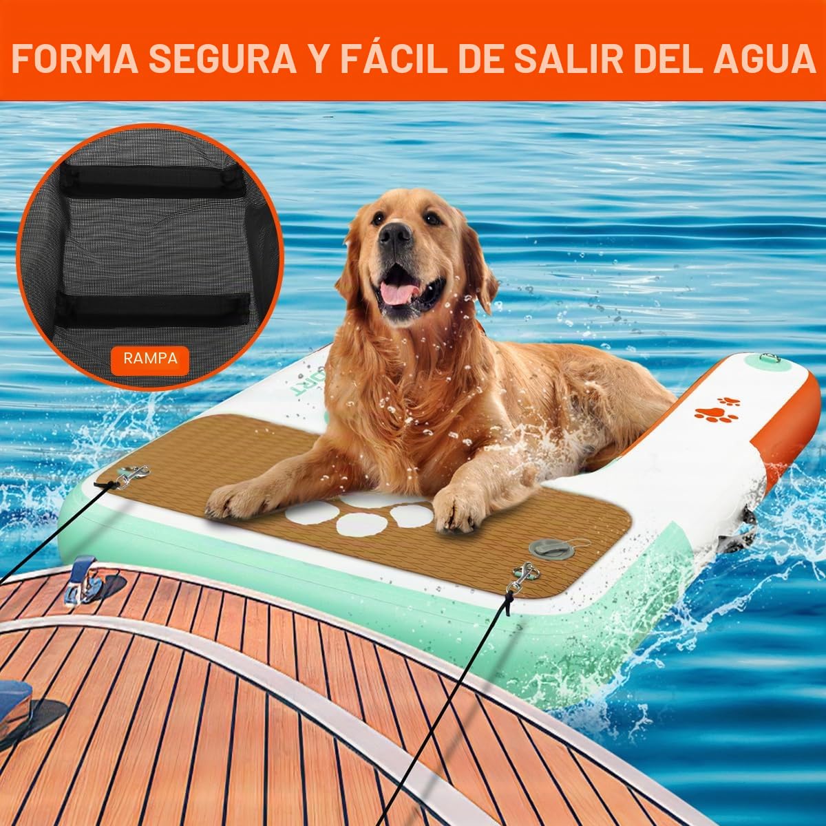 FBSPORT Rampa Inflable para Barco, rampa de Agua Flotante para Piscina, Barco, Escalera Flotante de EVA Antideslizante para Perros de hasta 220 Libras, rampa de Piscina para Perros de hasta 220