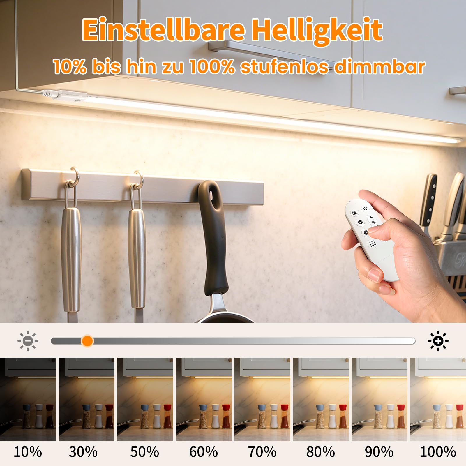 Unterbauleuchte Küche LED 1M, Dimmbar LED Lichtleiste Selbstklebend mit Fernbedienung, Flexibel Silikon Unterschrank Beleuchtung inkl. 24V Netzteil für Küche, Schlafzimmer, Wohnzimmer, Büro