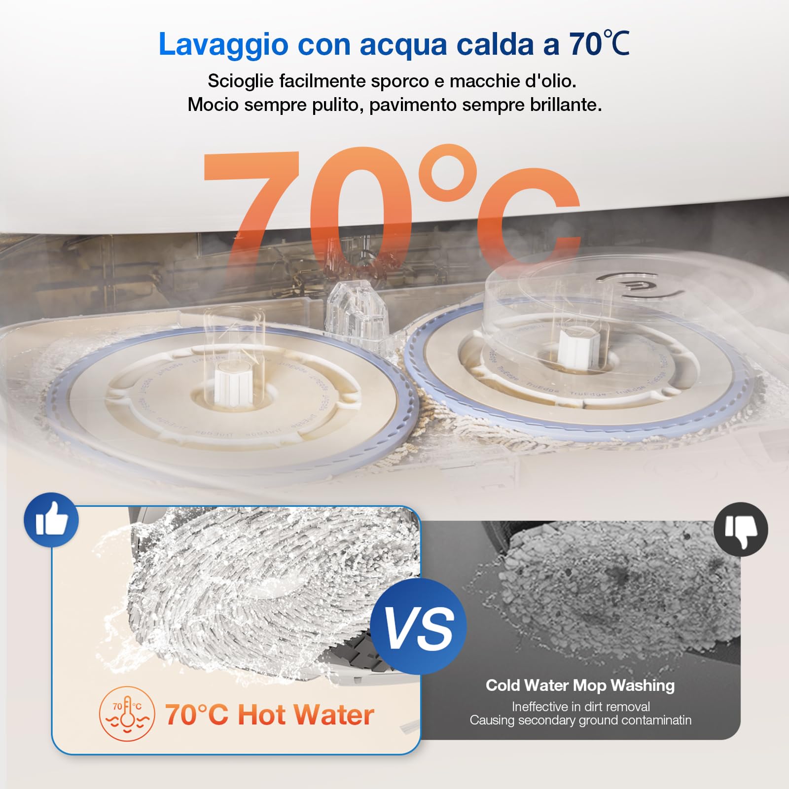 ECOVACS DEEBOT T30S Robot Lavapavimenti e Aspirapolvere, 11000Pa, Anti-grovigli, TruEdge™ Taglio Adattivo Bordi, Lavaggio Mocio ad Acqua Calda a 70°C, Sollevamento Mop 9mm, Evitamento Degli Ostacoli