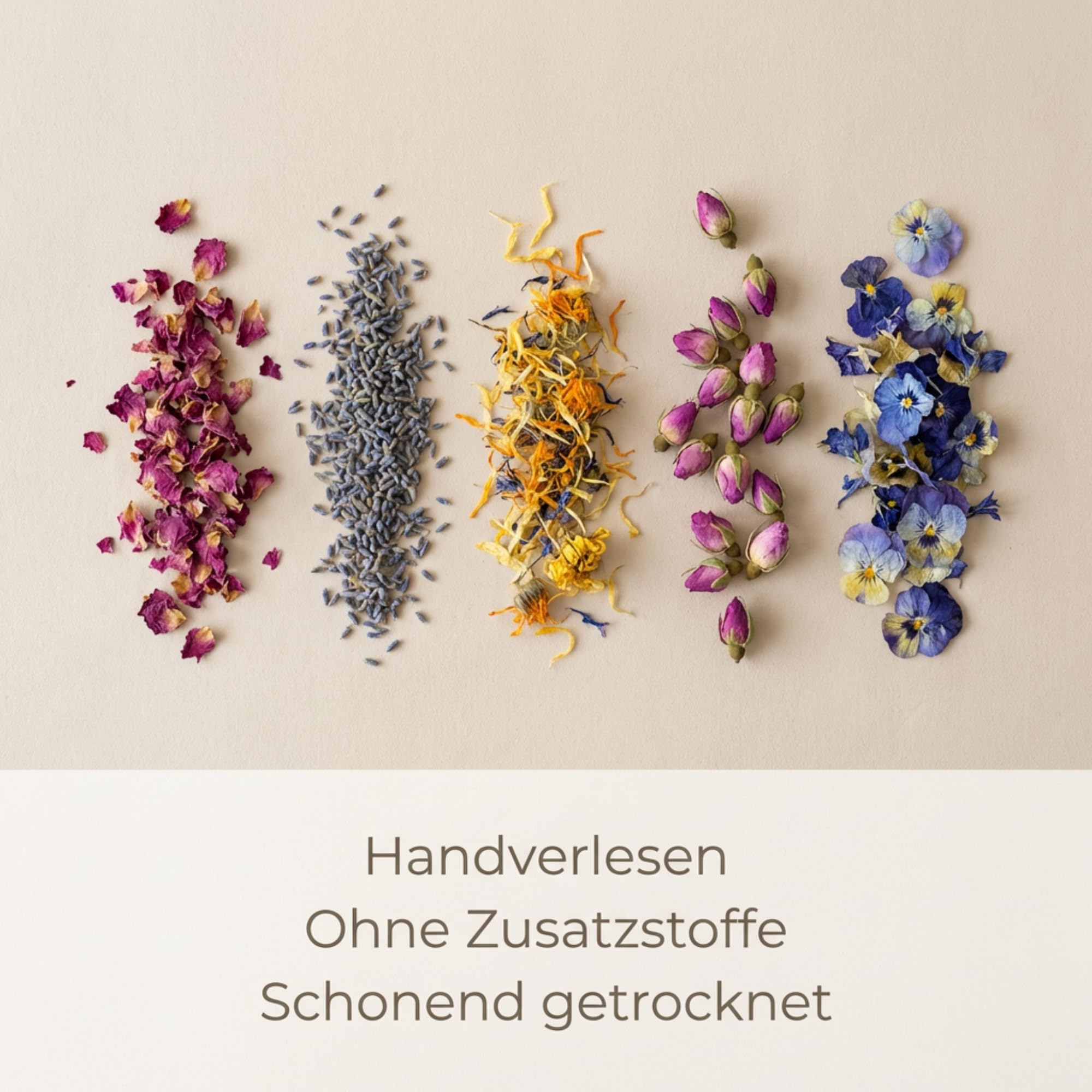 HUA MALOO Gastro Profi Set – Getrocknete essbare Blüten (Veilchen, Rosenknospen, Rosenblüten, Lavendelblüten, Blüten-Mix) | Für Tee, Kuchen, Desserts, Cupcakes, Torten, Salate & Deko