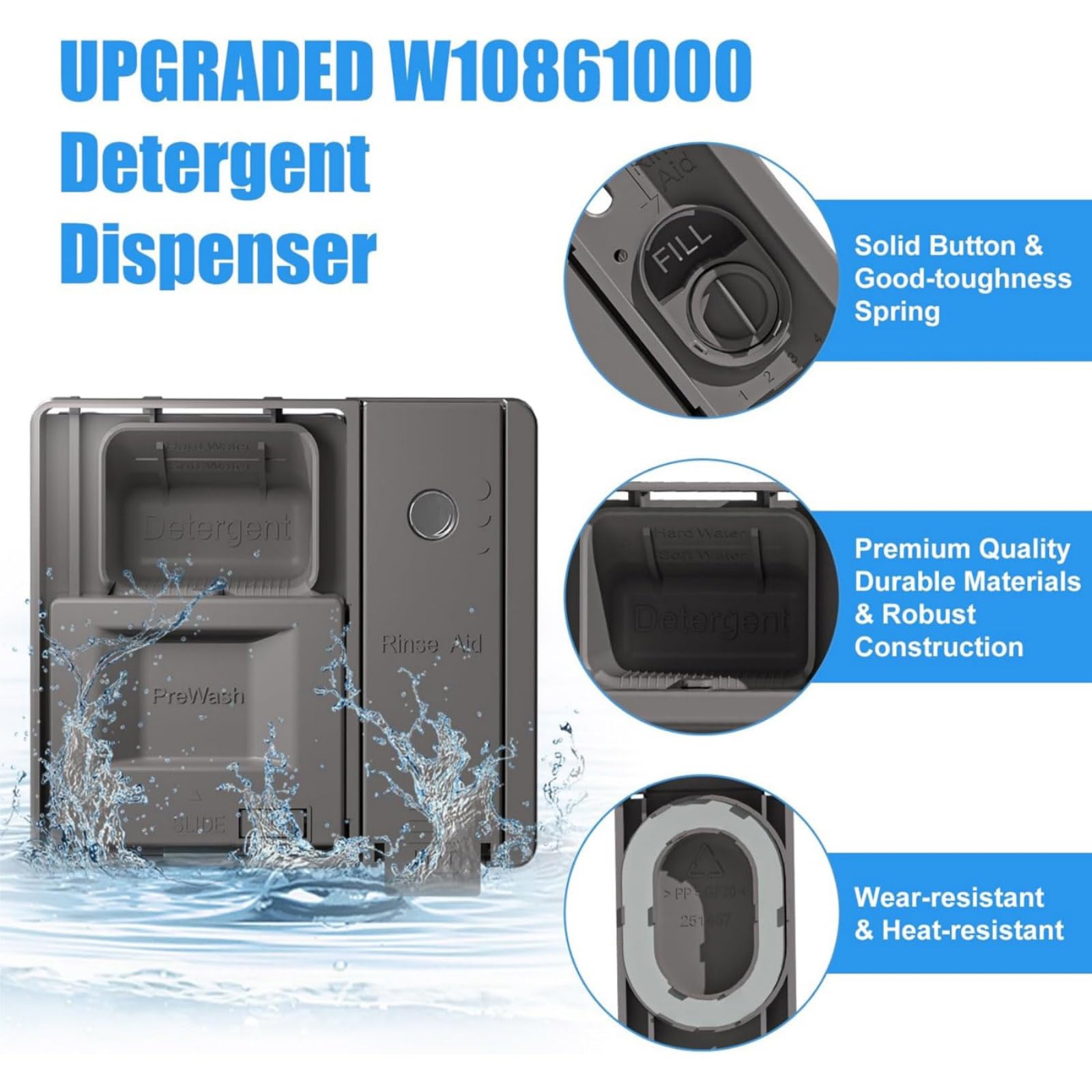 Dozownik detergentu do zmywarki W10620298 W10620299 kompatybilny z Maytag MDB4949SDH2 MDB4949SDM2 MDB4949SDZ0