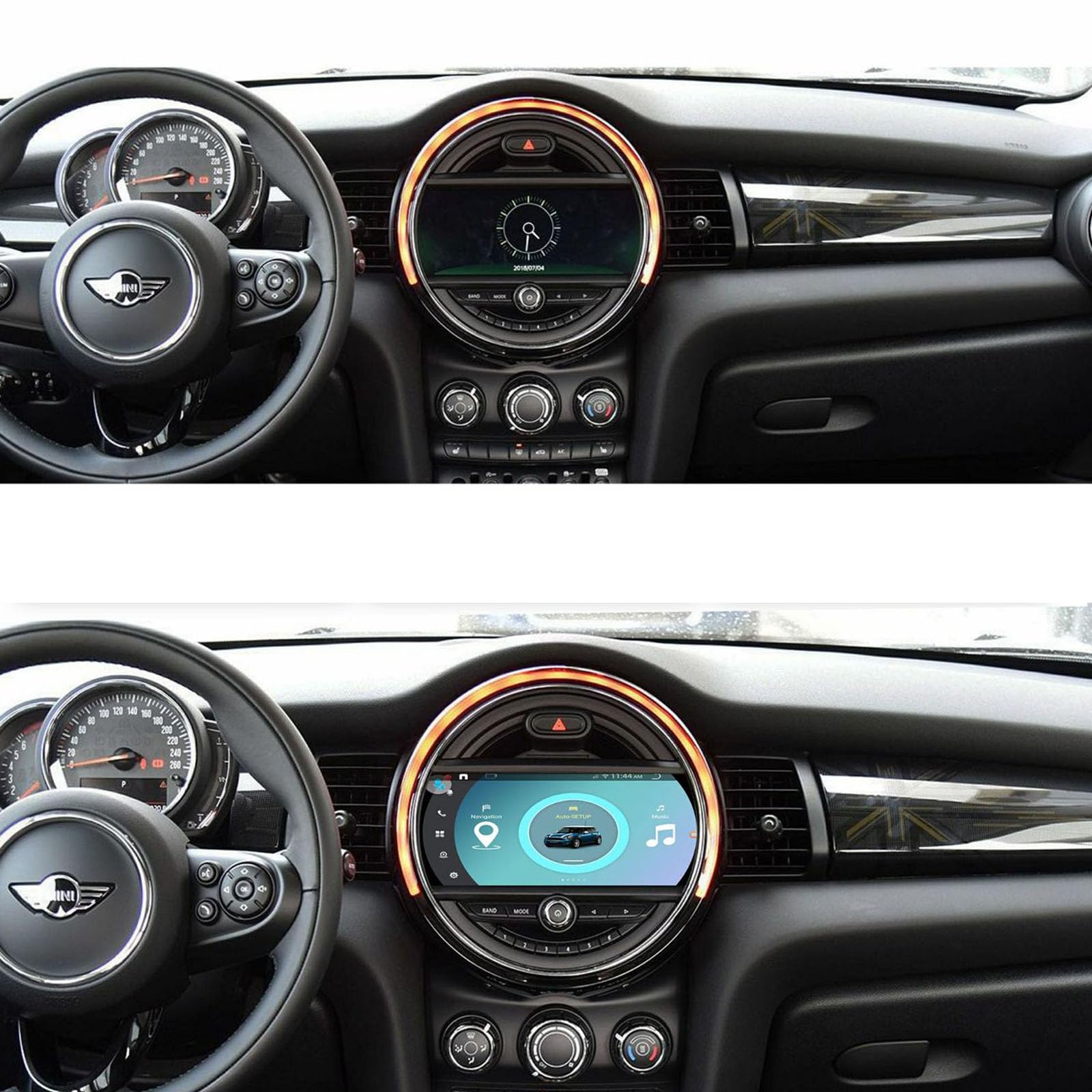 【Mit Auto-Atmosphärenlicht】 Auto Radio Autospieler GPS Navi Navigation Carplay/Android Autoradio 9 Zoll HD-Touchscreen, für BMW Mini Cooper R56 F55 F56 F57 John Cooper Works、One First、One D、Cooper SD