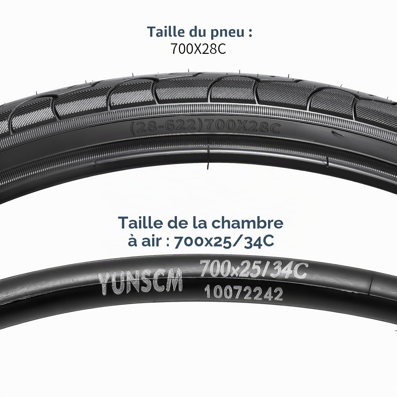 YUNSCM 2-PCS 700C Route Vélo pneus 700x28C/28-622 and 700C Vélo Chambre à air Presta Valve with Compatible with 700x26C 700x27C 700x28C 700x29C 700x30C Vélo Bike pneus and Chambre à air (Y-1098)