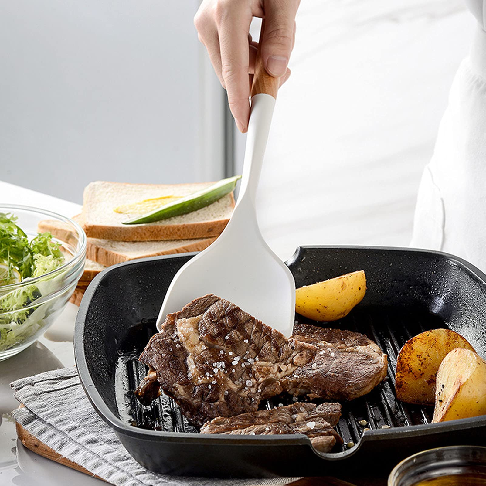 Fdit Kit d'ustensiles de Cuisine antiadhésif en Silicone, Ensemble d'ustensiles de Cuisine en Silicone résistant à la Chaleur pour la Cuisine pour la Cuisson