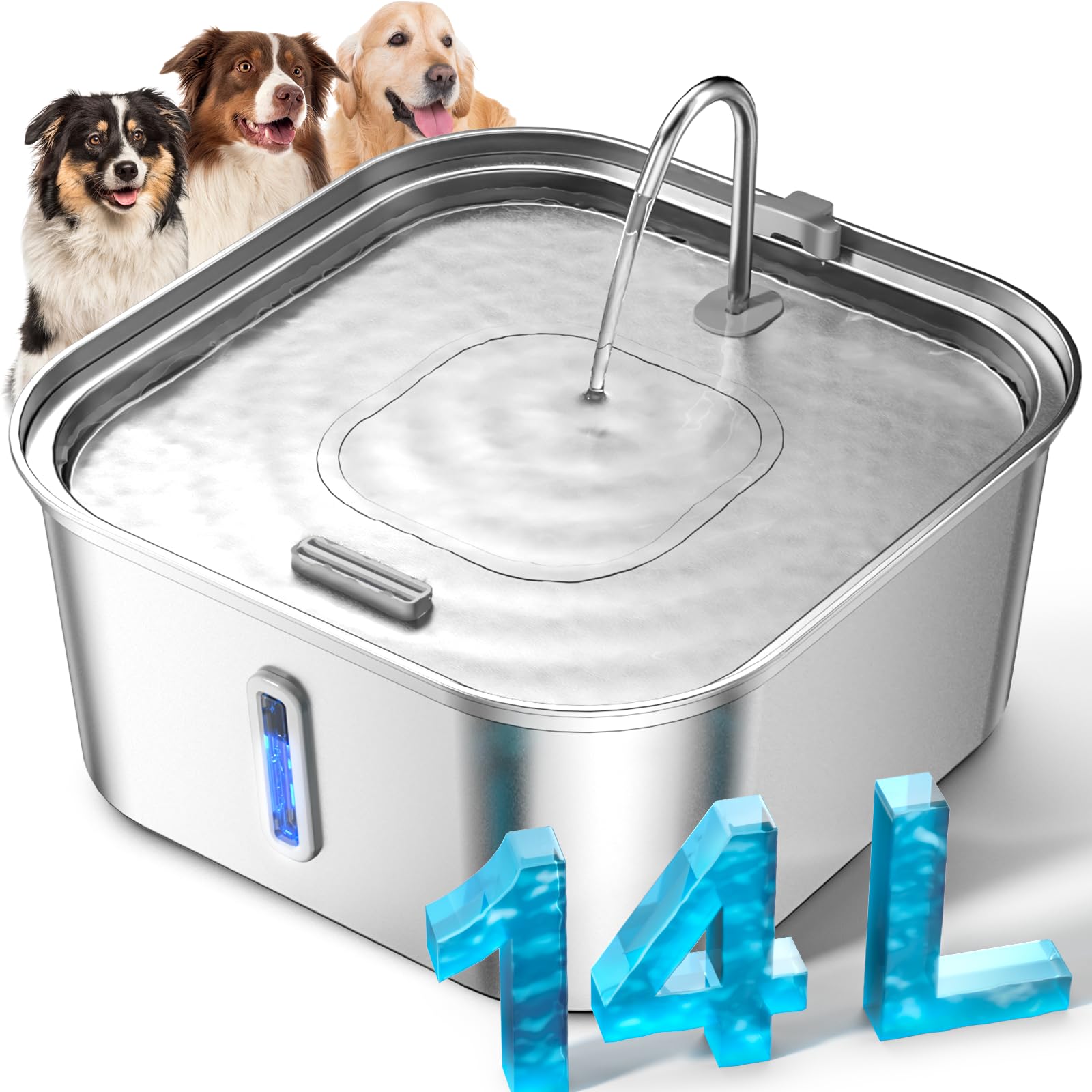 MAILOFY 14L Square Stainless Steel Dog Water Fountain