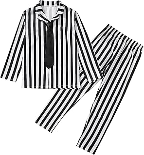 Black and White Striped Suit Kids Scary Halloween Costumes Boys Horror Movie Character Cosplay Shirt