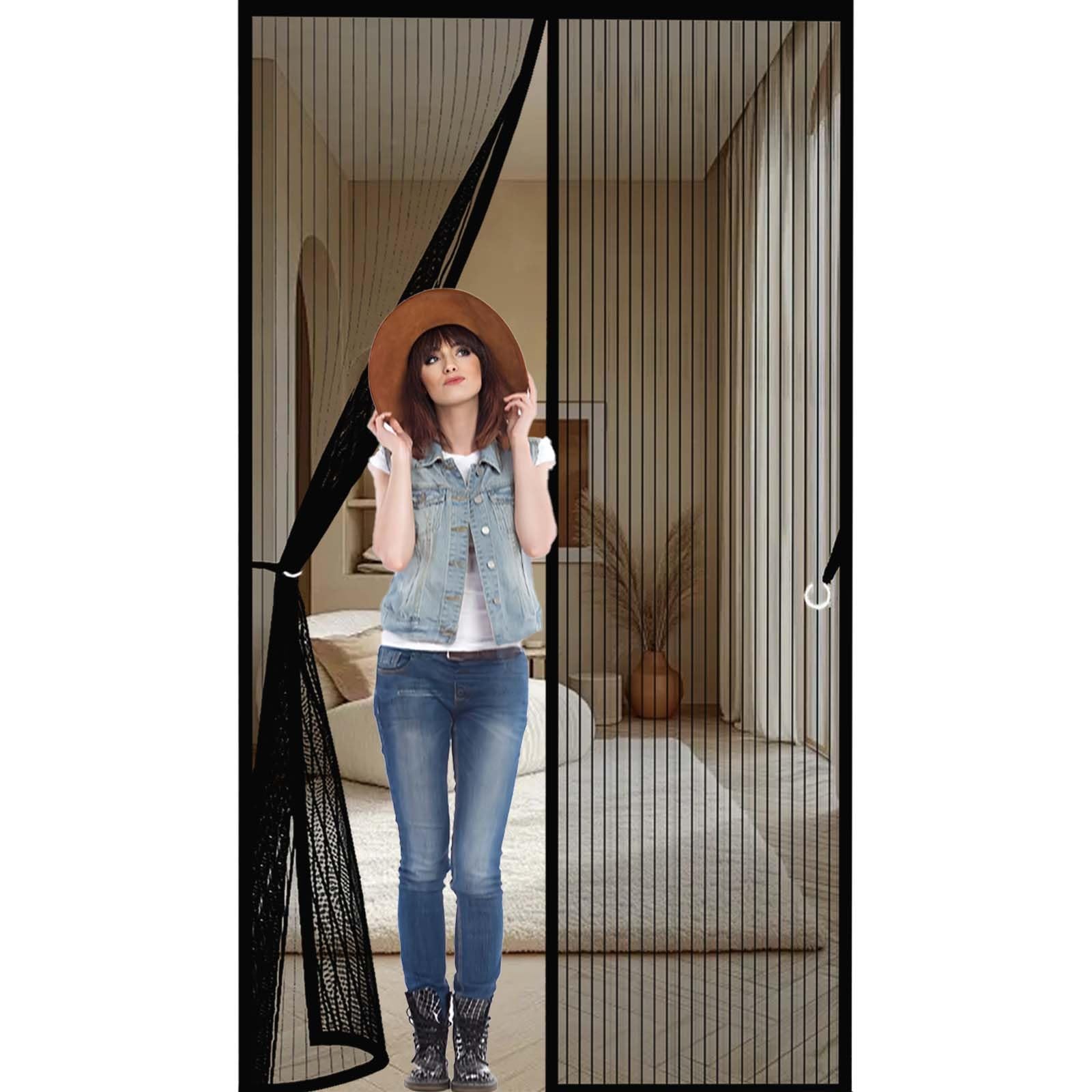 Feijdon Black Fly Insect Screen Door 133 X 189 Cm Powerful Magnets And Full Frame Magic Tape, No Drill Installation Magnetic Fly Screen Door Curtain Hundreds Of Sizes, Lets Fresh Air In,