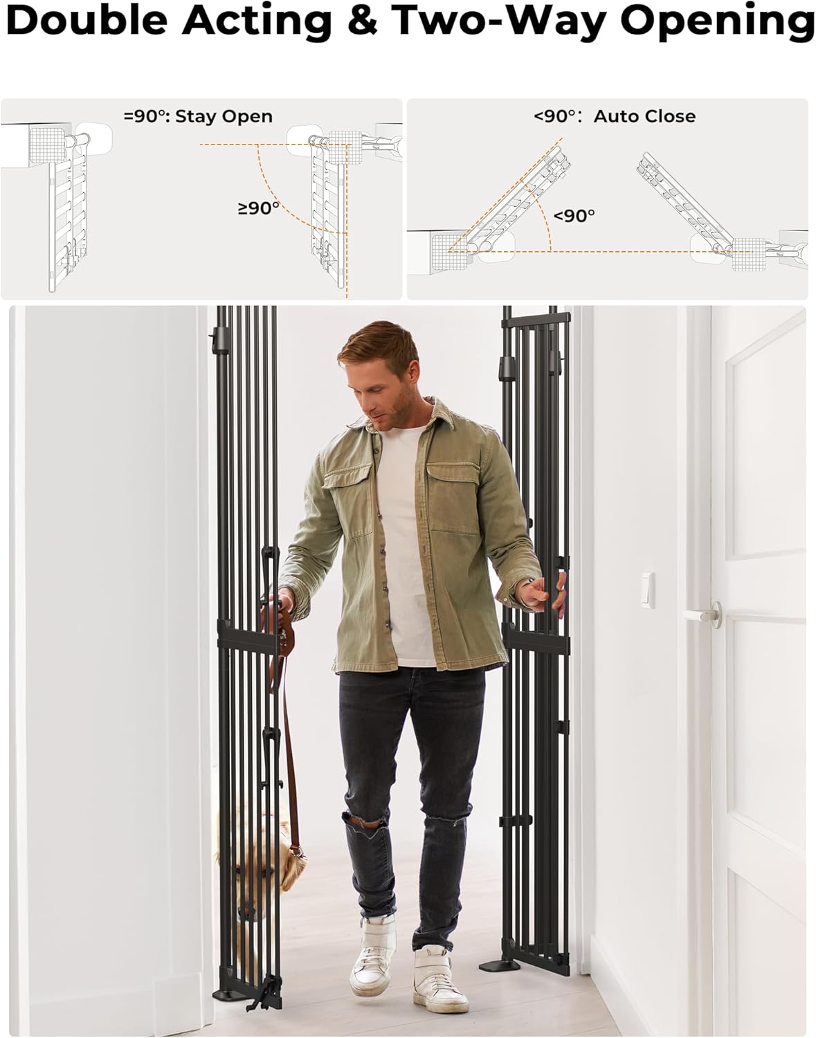 Extra Tall Cat Gate for Doorway: Sprouterie 74.8"-90.5" Pressure Mount Tall Cat Gates for Pet 30.3"-38.2" Wide Black Wall Drilling for Indoor Stairs Doorway Room Door Safety No Barrier