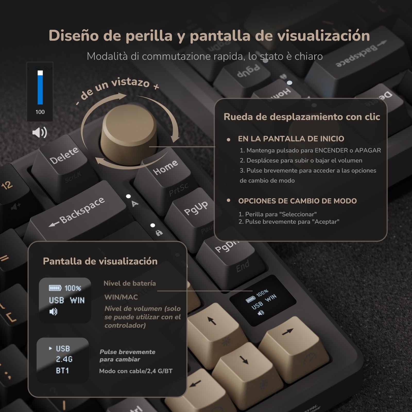 RK ROYAL KLUDGE M75 Teclado Mecánico Inalámbrico con Pantalla OLED, 75% Gasket Bluetooth/2.4G/USB-C, Layout US Teclado con 81 Teclas, Retroiluminación RGB, Hot-Swap (Interruptor Rojo, Gris)