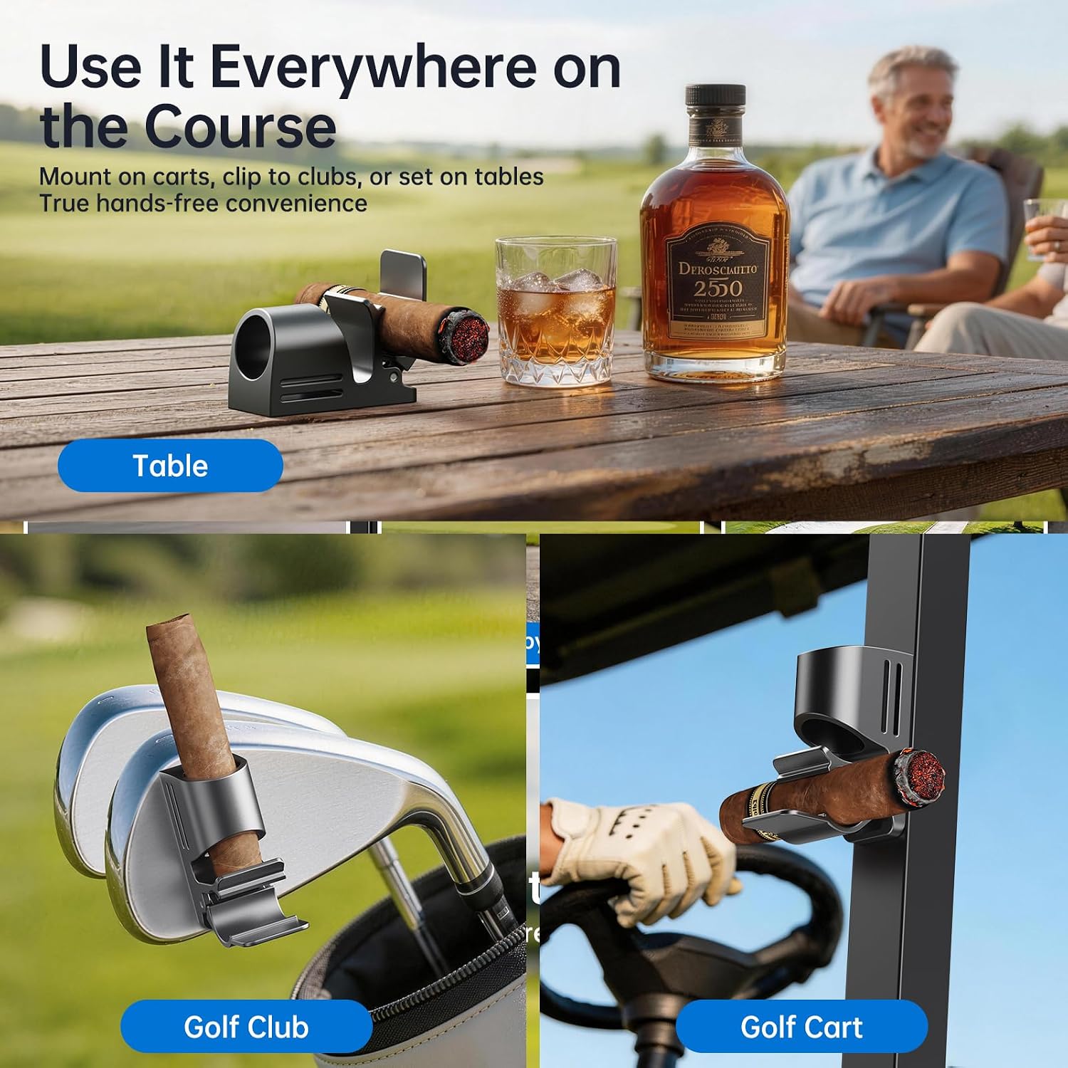 Golf Cart Magnetic Cigar Holder, Aluminum Alloy Cigar Clip Stand with Strong Magnet, Fit 30-70 Ring Gauge, Anti-Slip Golf Cart Accessories Gift for Golfer image 3