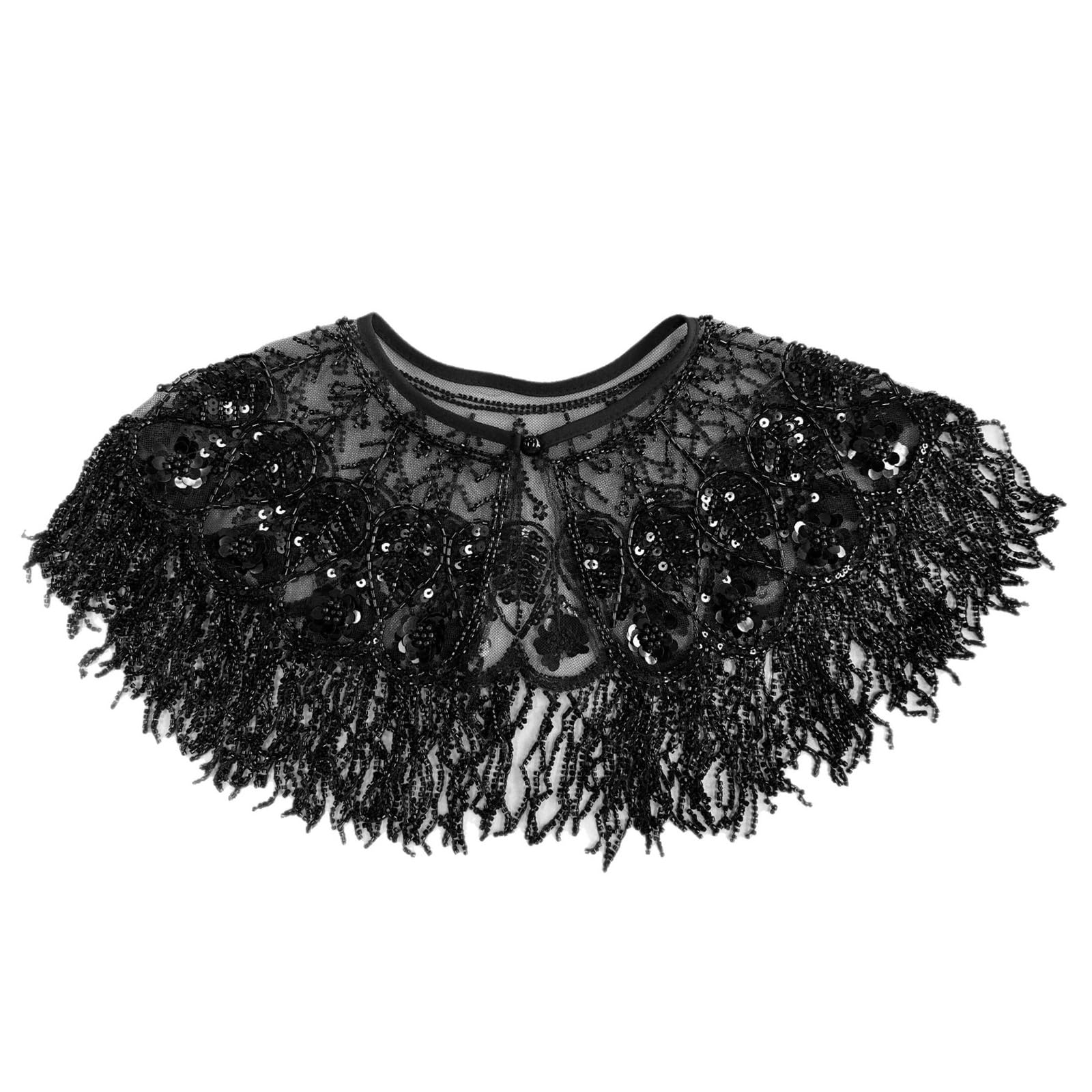 MICFENY Artistic Beaded Shoulder Wrap With Stylish Tassels Breathable Polyester Silk Scarf For Bridal Dance Event