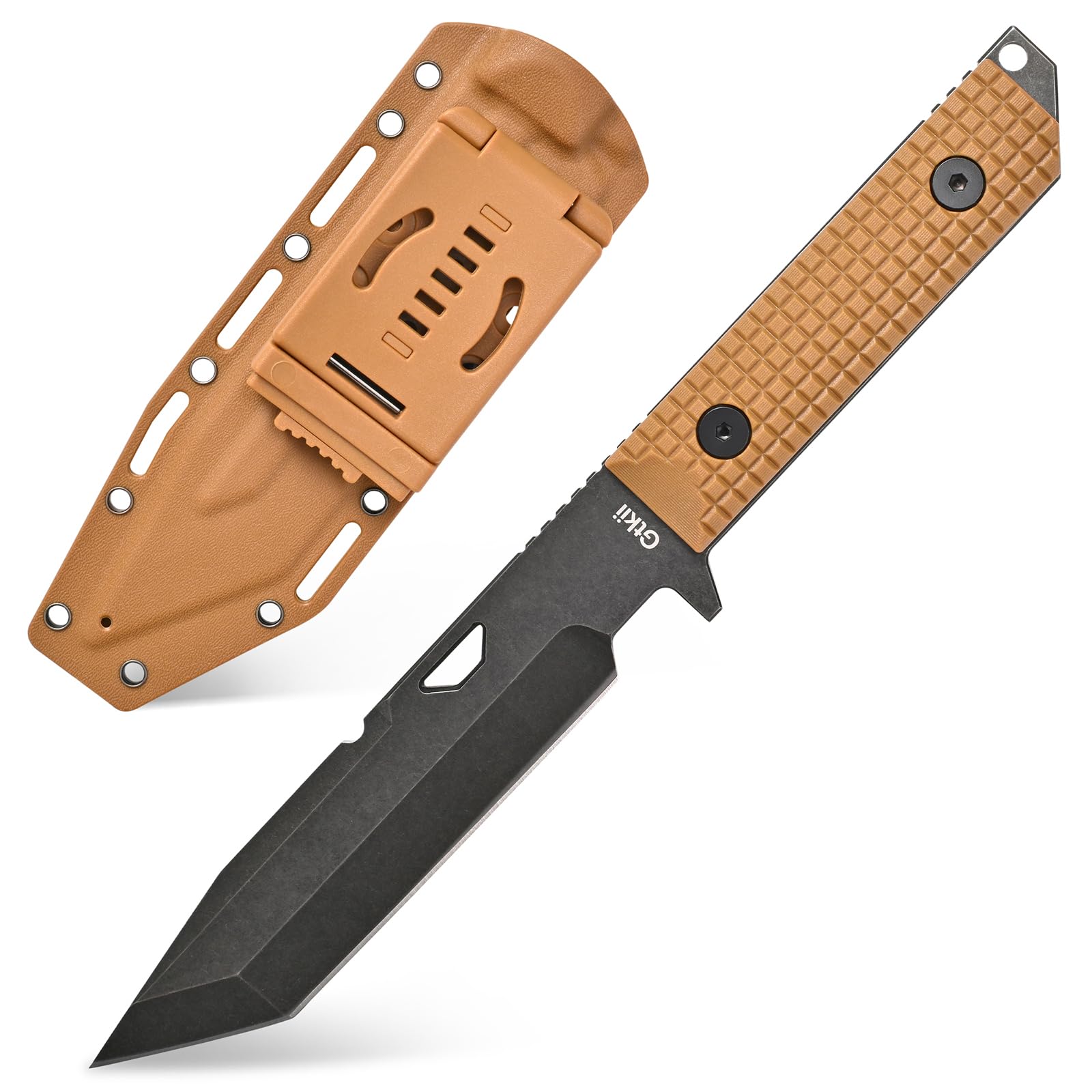 Gtkii GTK5 Fixed Blade Knife AUS-10 Steel Blade Full Tang Nylon Fiberglass Handle EDC Fixed Knifes for Outdoor Camping Hunting (brown)