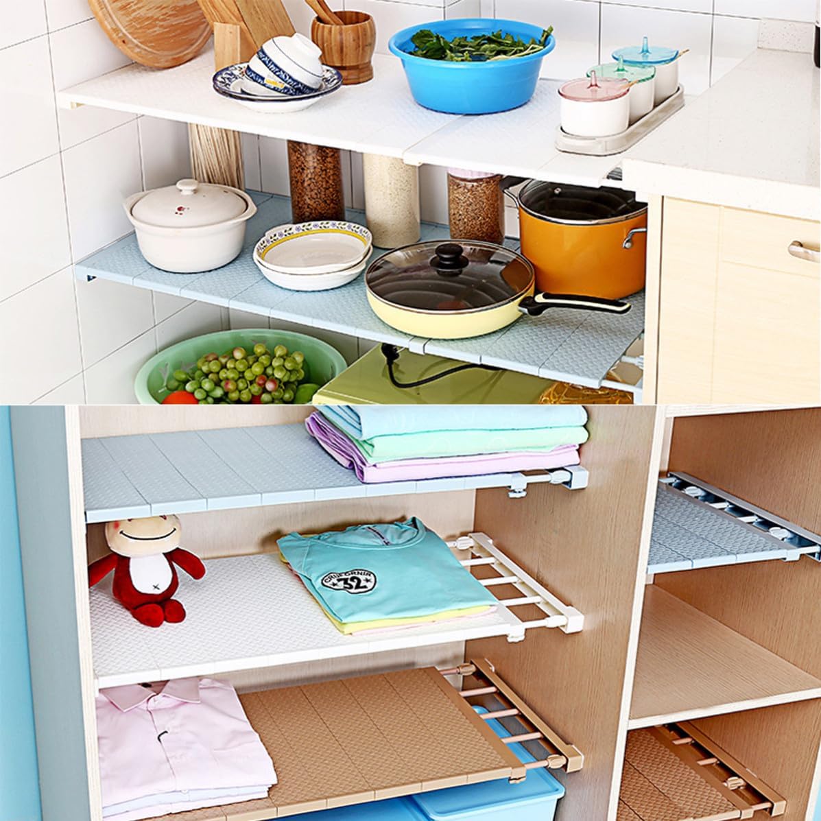MAGICLULU Adjustable Retractable Shelf Divider Not Easily Broken and Ensures Stability White Abs and Stainless Steel Expandable Rack Shelf for Closet and Cabinet Storage for Shoe Cabinets