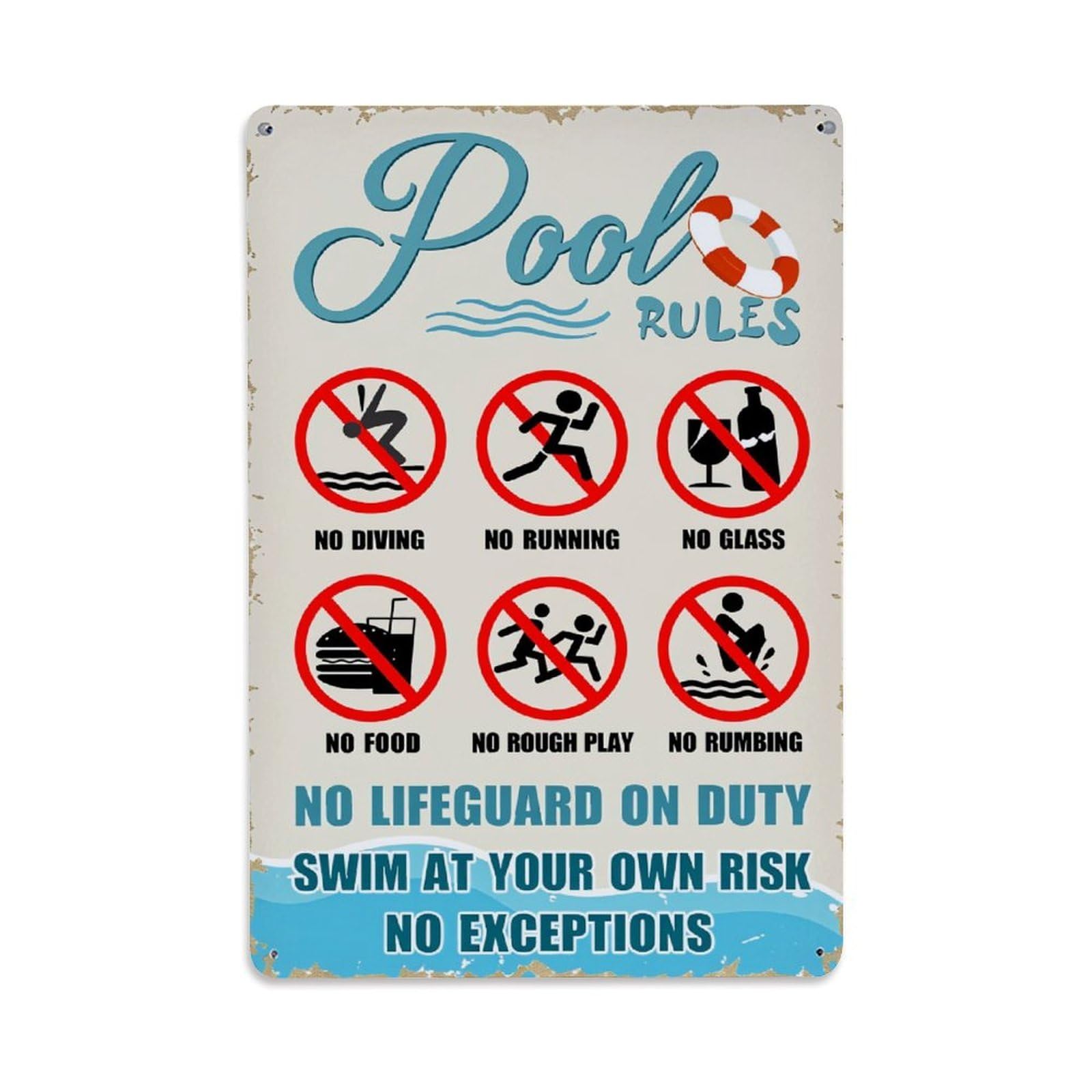 Jdyaojiesheng Vintage Pool Rules Sign With Icons_1 Tin Sign Retro Metal Wall Decor Metal Poster, Home Bar Garage Farmhouse Cafe Wall Art Decoration 8X12inches
