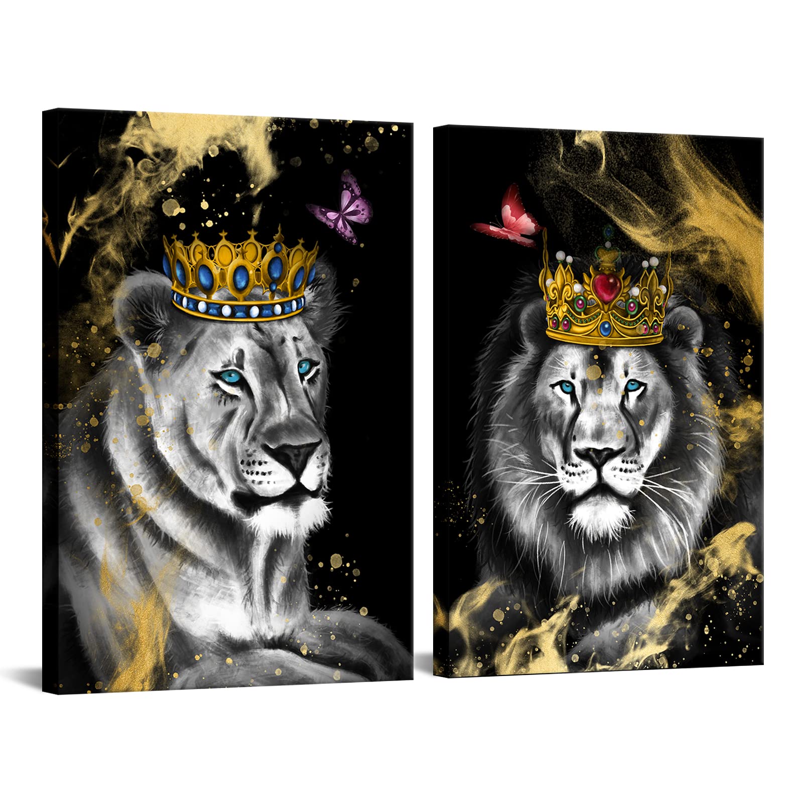 RyounoArt 2 Panel Lion and Lioness Canvas Wall Art Black and White Lion