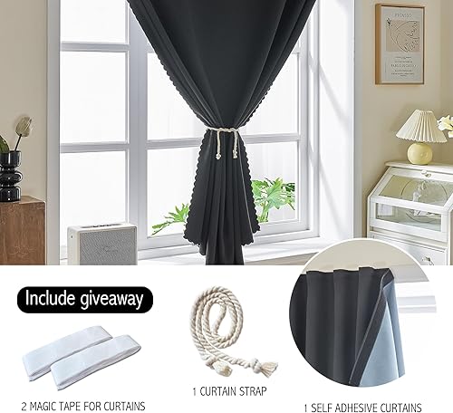 Miniatura 2 de AJAZZ - Cortinas portátiles y autoadhesivas 100% opacas, fáciles de instalar, para dormitorio y cocina, con aislamiento térmico, pequeñas cortinas