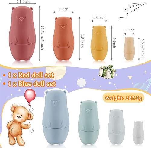 Miniatura 8 de Chivao 8 piezas de muñecas rusas de anidación de silicona Matryoshka muñecas educativas apilables para niños pequeños muñecas de anidación de