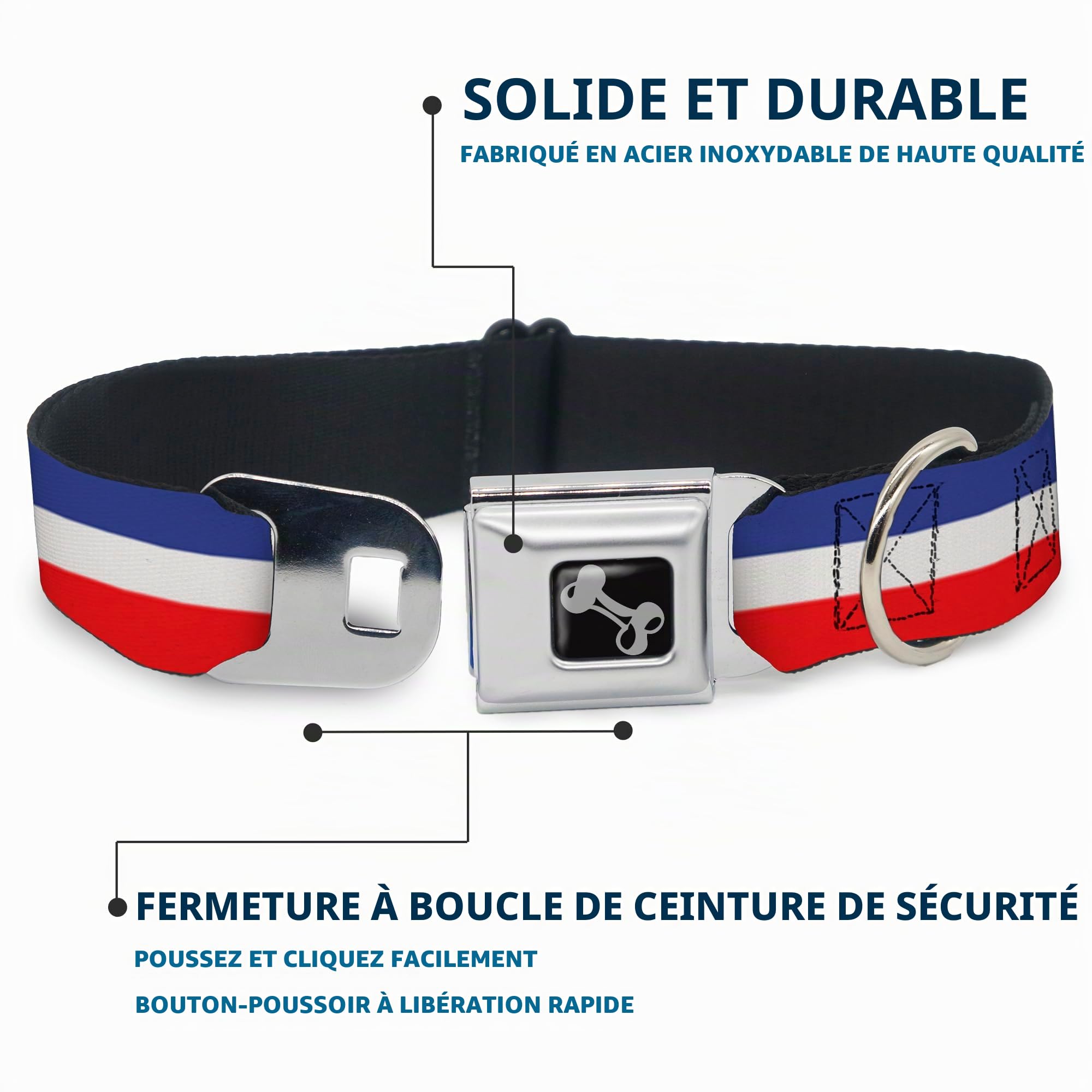 Buckle Down 9–38,1 cm Rayures Rouge/Blanc/Bleu Collier de Chien en Forme d'os, Petite