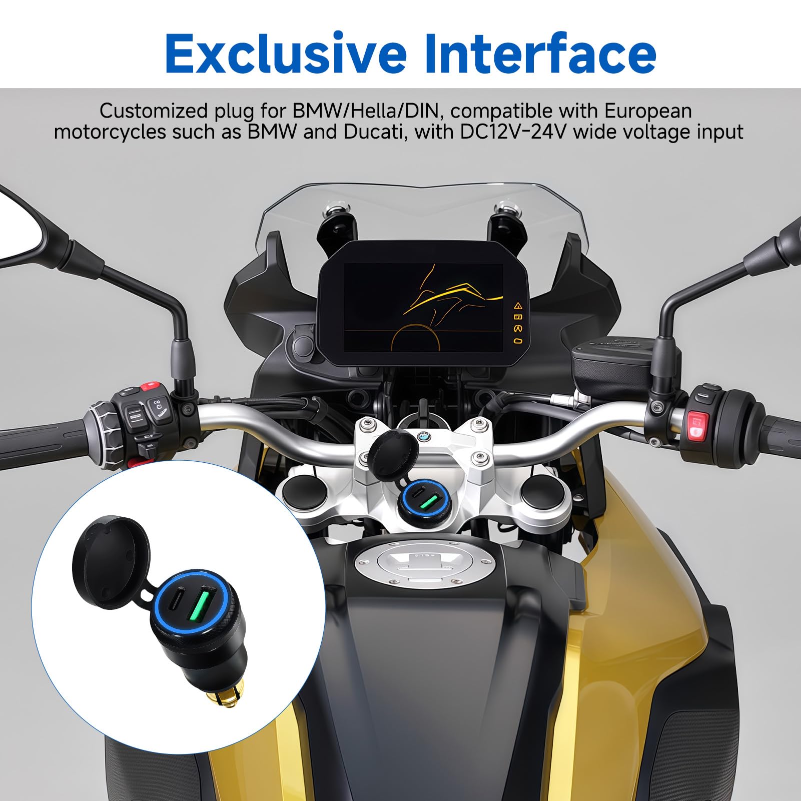 Presa USB Moto Impermeabile 30W PD QC 3.0 Ricarica Rapida Adattatore Accendisigari 12V Porta Telefono da Moto Doppio Caricatore Alluminio DIN Hella per Motocicli Europei BMW Ducati Triumph