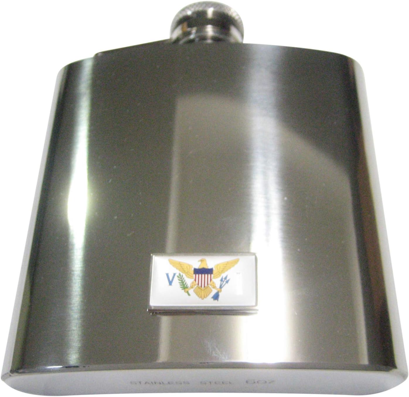 Kiola Designs Thin Bordered United States Virgin Islands USVI Flag 6 Oz. Stainless Steel Flask
