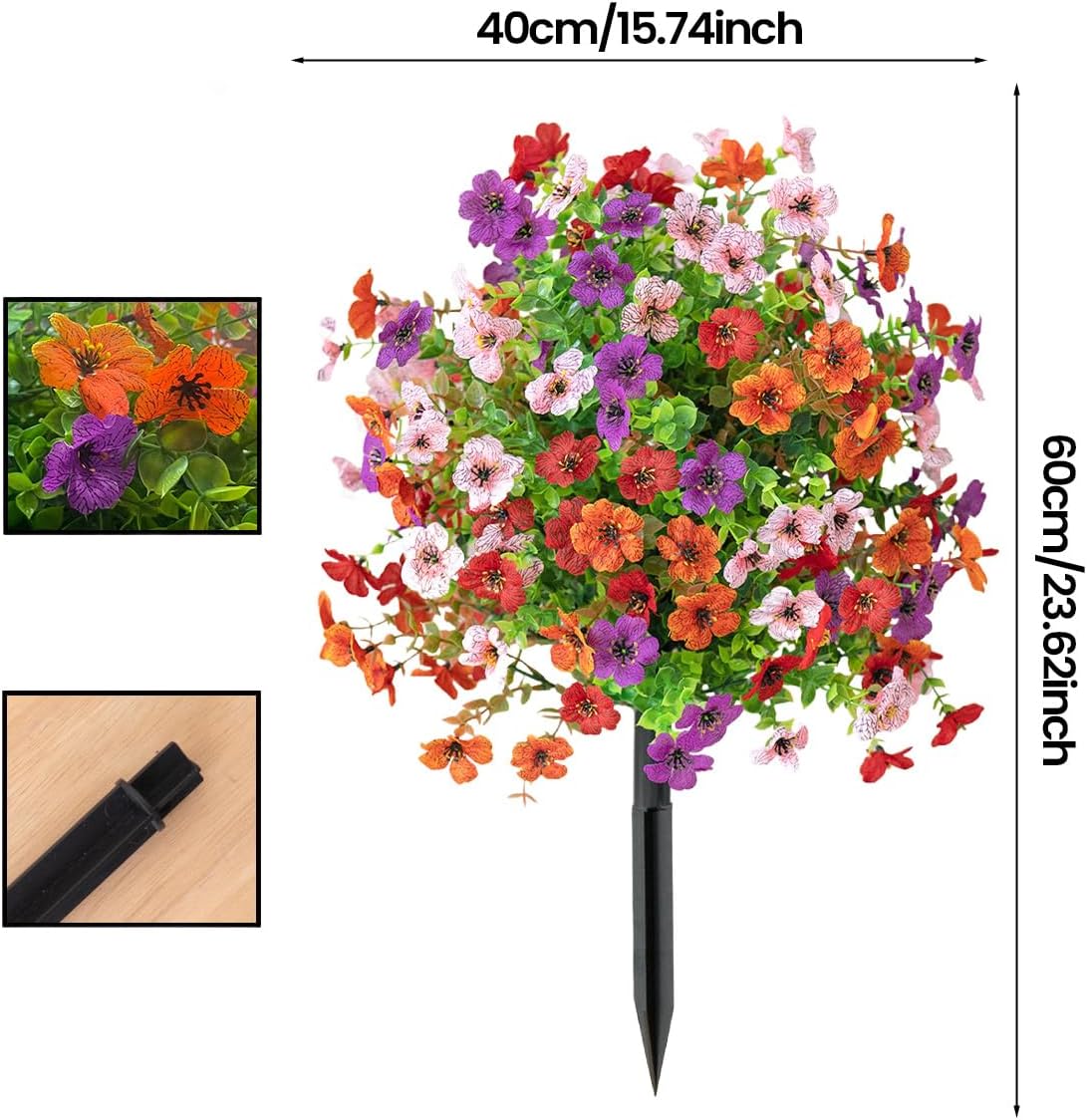 UV Resistant Artificial Outdoor Flowers: 16" Artificial Flowers for Outdoors - Waterproof Faux Flower Garden Stakes - Spring Decor for Yard Lawn Patio Walkway Porch Home (2 pcs Multicolor 1)