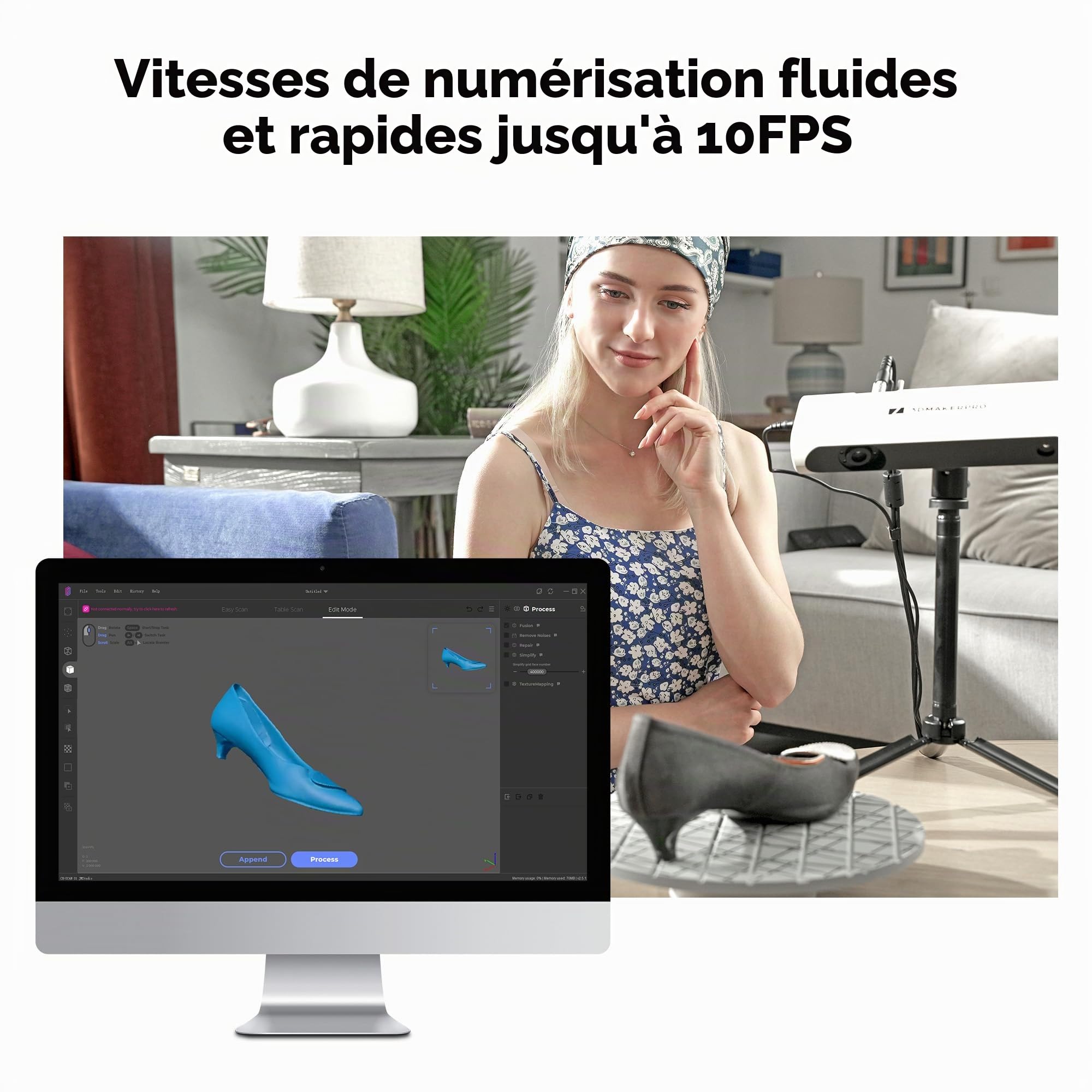 Scanner 3D Lynx 3DMakerpro 0,1 mm de précision et vitesse de numérisation 10 FPS Scanner portable 3D avec algorithme d'alignement intelligent sur grande surface - Paquet Premium