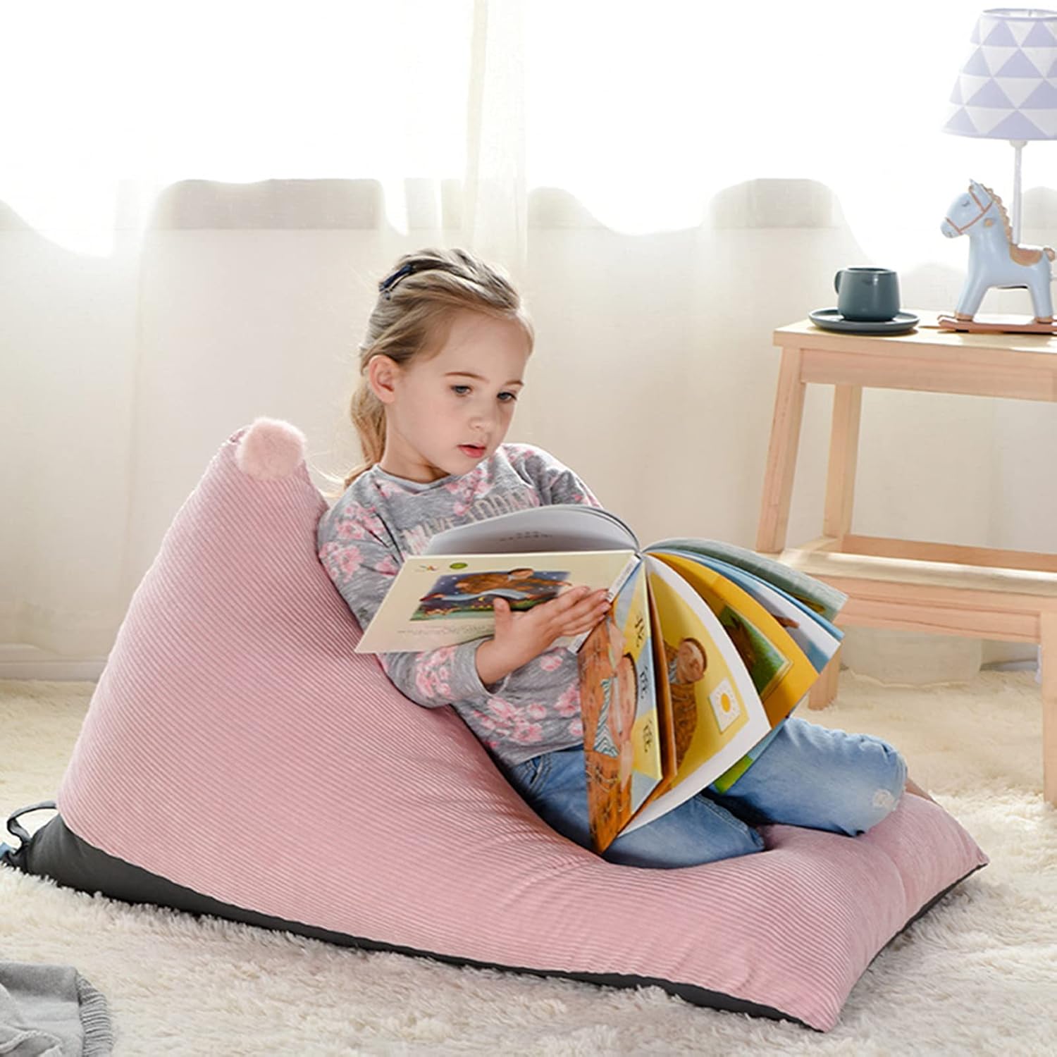 LDIW Storage Bean Bag Chair Cover for Kids, Stuffed Animal Plush Toys Holder and Organizer Soft Premium Corduroy Without Filler,Pink