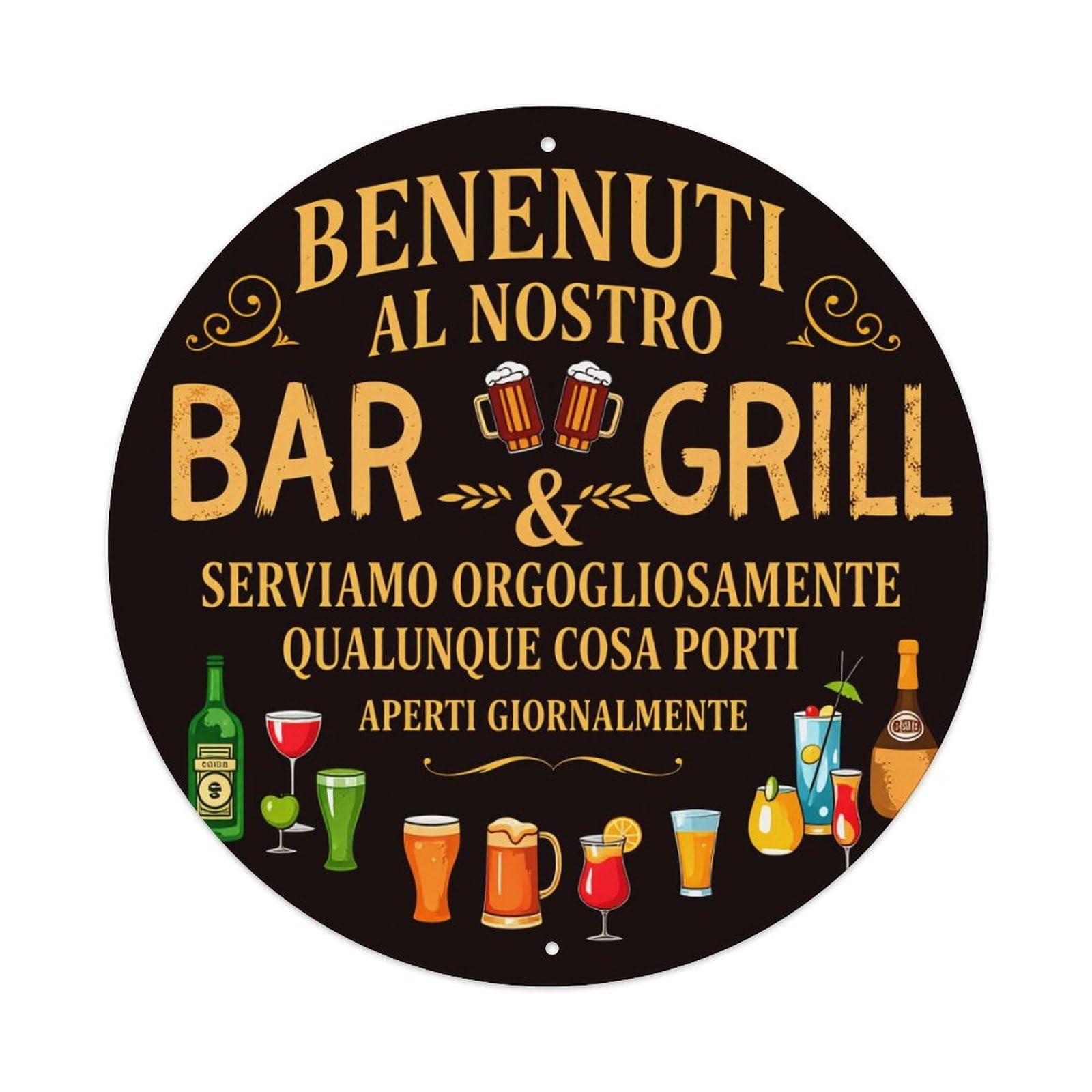 Bar Grill Welcome Sign Art Vintage Metal Tin Sign Retro Wall Decor for Home Bar Garage Cafe, Indoor & Outdoor Decorative，circle Metal Poster, 8x8 Inch